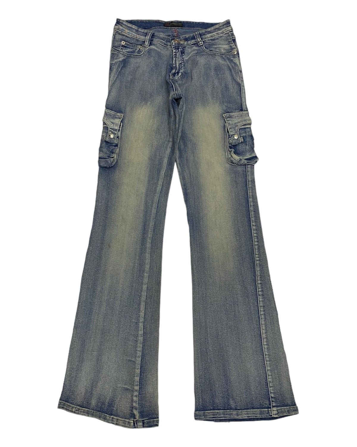 If Six Was Nine 🔥PANTOMIME MULTI POCKET FLARE DISTRESSED DENIM JEANS Size US 26 / EU 42 - 2 Thumbnail