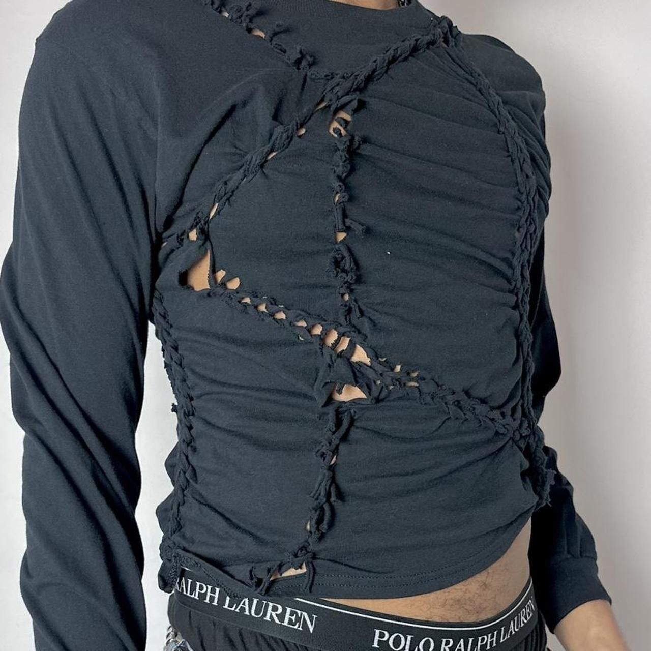 Gildan ASTROBOI* 'Svart' Black Braided Long Sleeve T-shirt - Large Size US L / EU 52-54 / 3 - 7 Thumbnail