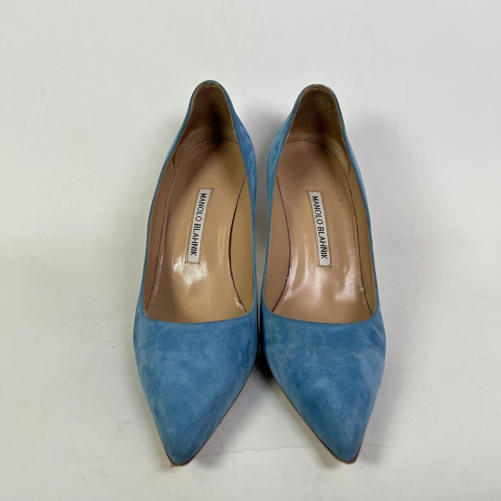 Manolo Blahnik Blue Suede Pointy Toe Pumps Size 39.5