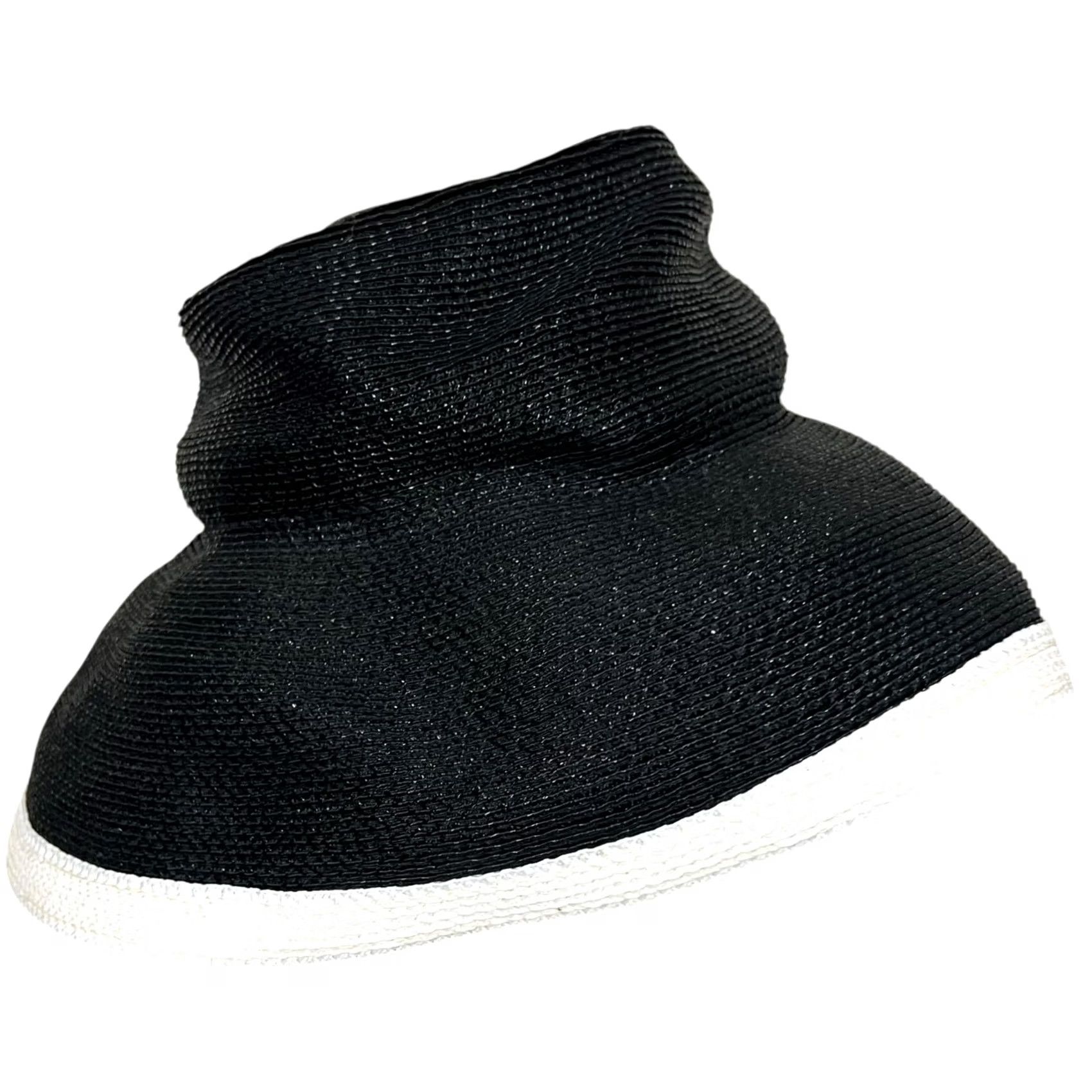 Vintage VINTAGE Frank Olive Women Bucket Hat Woven Black White One Size Black White Solid 50s 60s Mod Church Derby Straw Summer Party Cocktail Travel Womens Size ONE SIZE - 3 Thumbnail