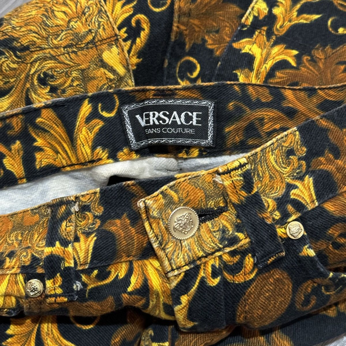 Versace × Versace Jeans Couture Versace 90s Gold Baroque High Waist Jeans Size US 30 / EU 46 - 10 Thumbnail