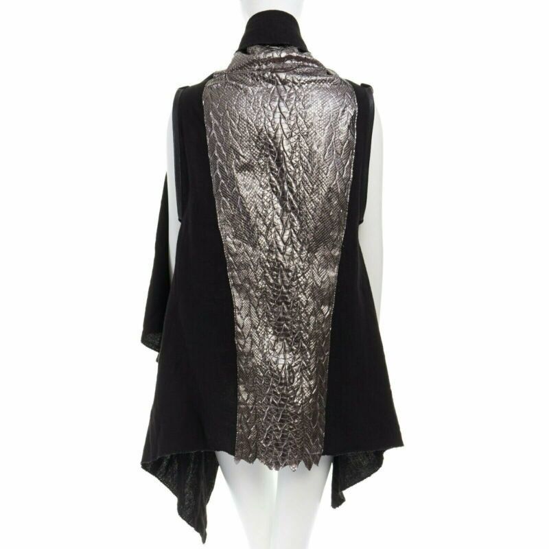 Simona Tagliaferri SIMONA TAGLIAFERRI black silver scaled leather back draped linen vest M Size M / US 6-8 / IT 42-44 - 1 Thumbnail