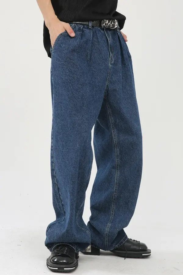 Japanese Brand Kei Dark blue wide-leg loose straight-leg floor-length jeans Size US 32 / EU 48 - 5 Thumbnail