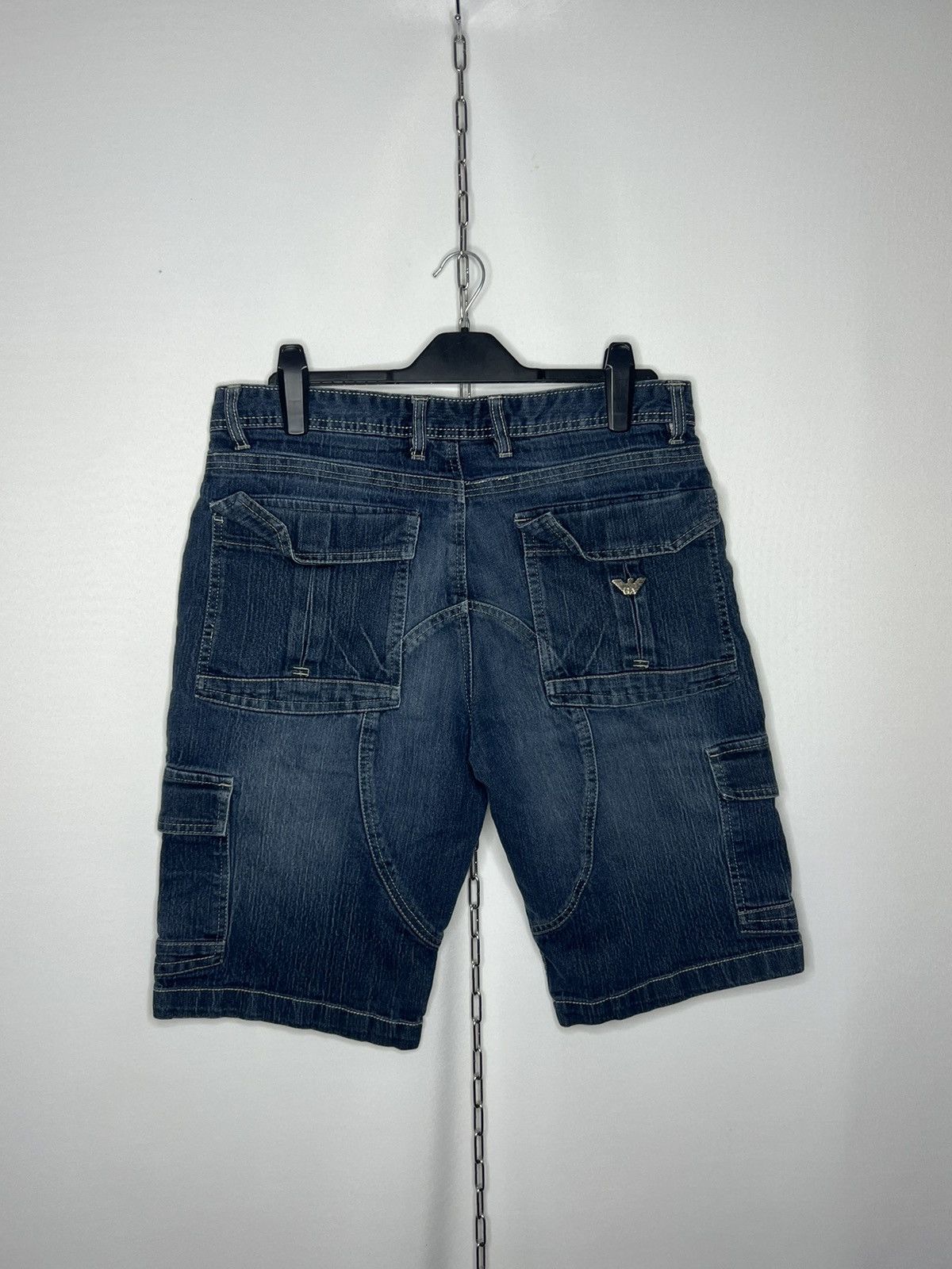 Vintage Armani Jeans Metal Logo Denim Shorts Multipocket
