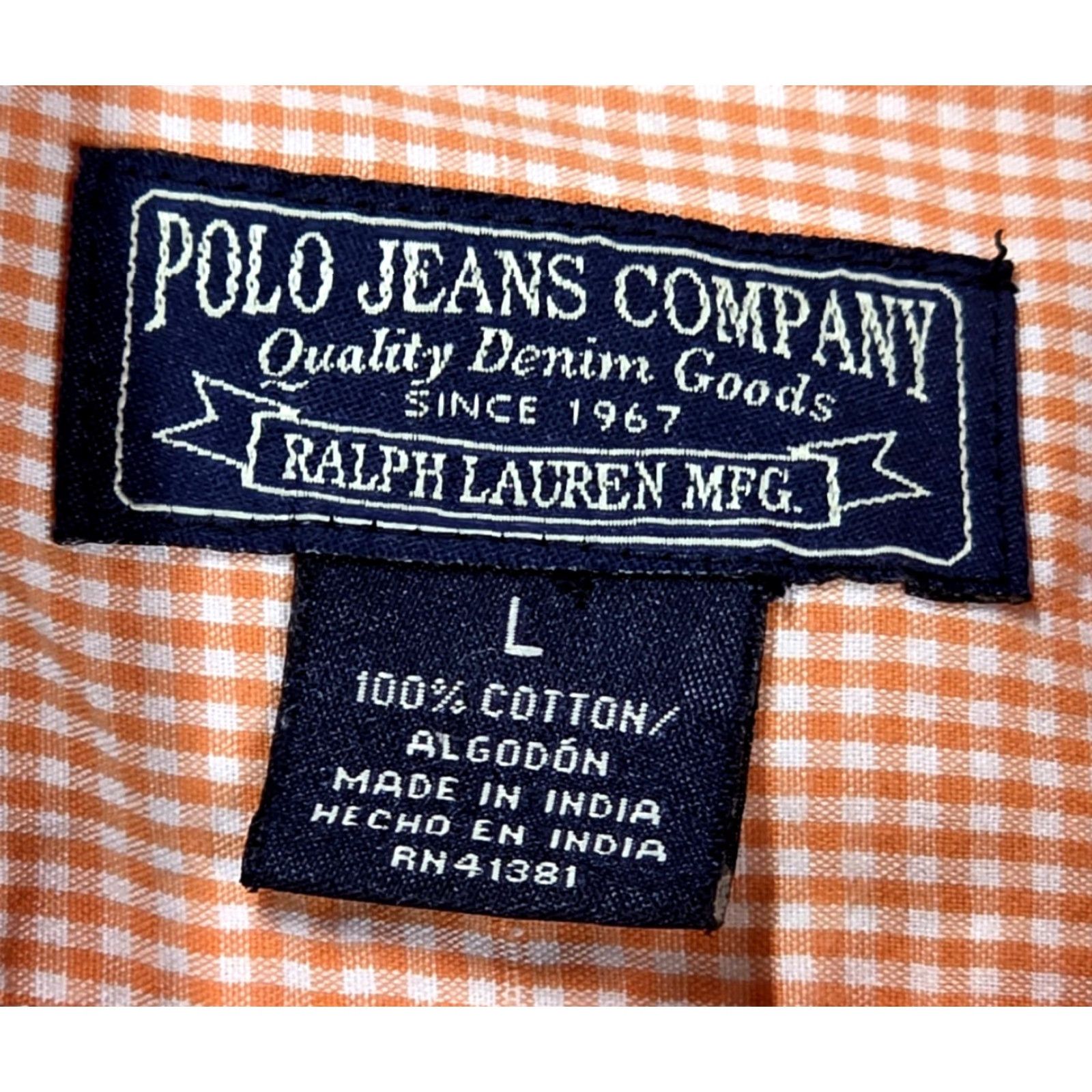 Polo Ralph Lauren Ralph Lauren Polo Jeans Co Button Up Orange Check L Short Sleeve Shirt Flag Logo Mens Regular Slim Fit Size US L / EU 52-54 / 3 - 7 Thumbnail