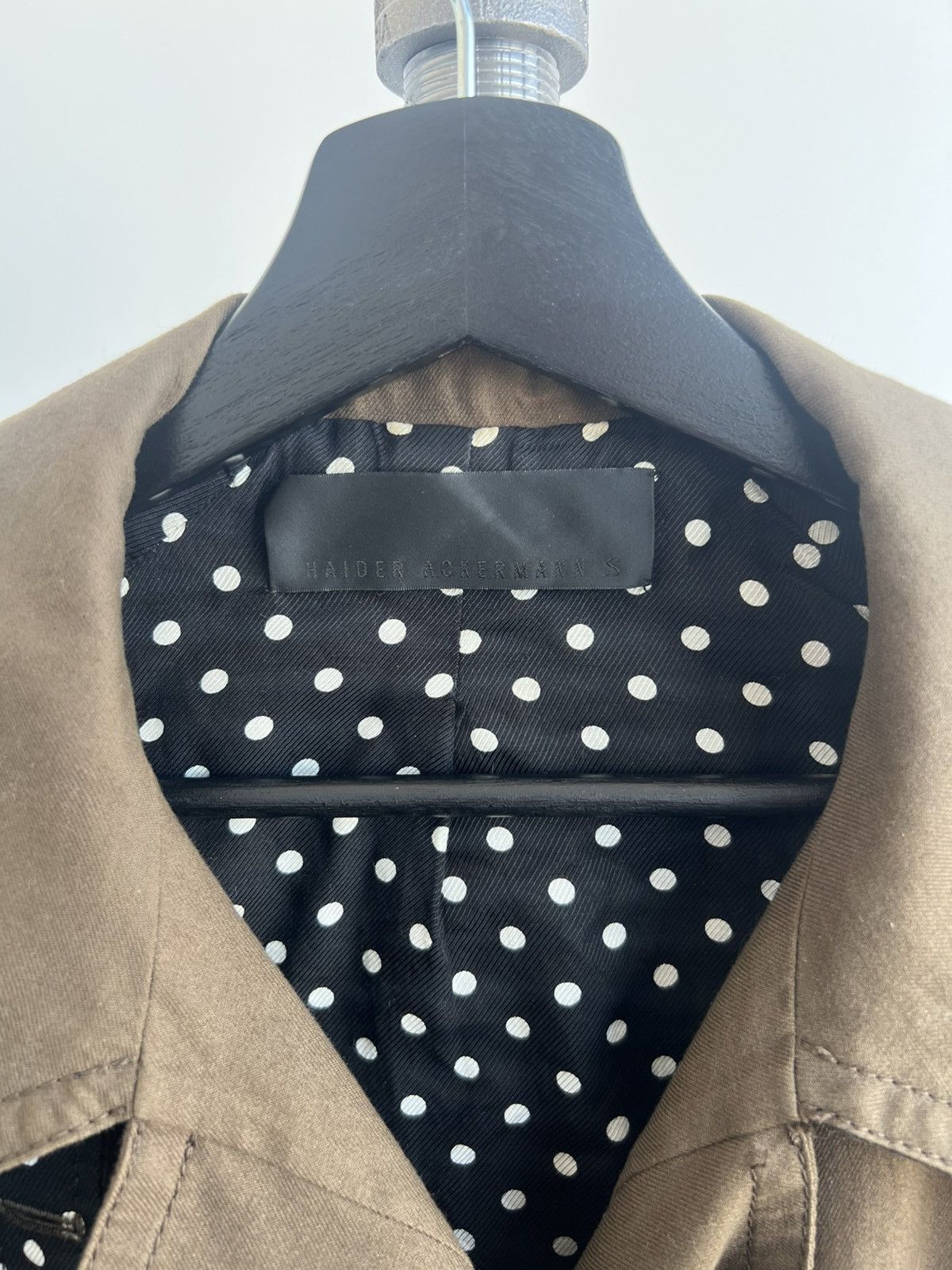 Haider Ackermann Polka-Dot Lining Olive Trench Coat Size US S / EU 44-46 / 1 - 2 Thumbnail