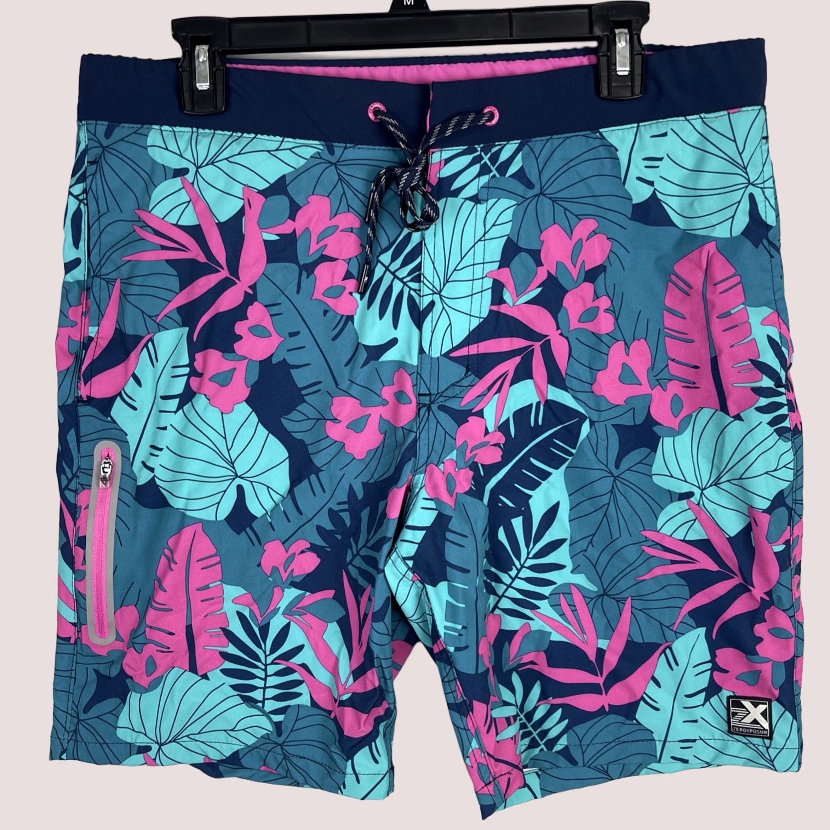 ZeroXposur Zeroxposur Shorts Mens M Blue Pink Brice Swim Trunks Board Shorts Tropical Floral Pattern Size US 31 - 1 Thumbnail