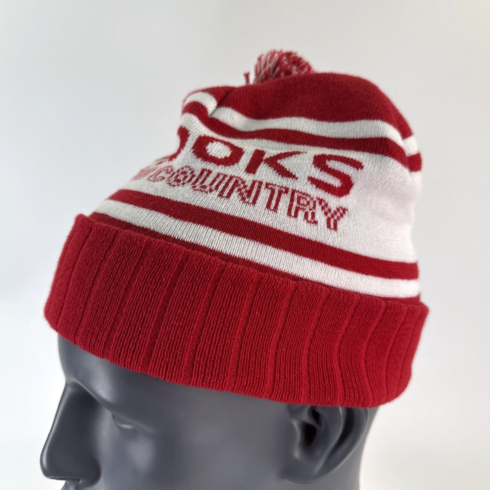 Brooks Brooks Cross Country Running Pom Knit Beanie Hat Unisex Red White Logo Cuffed Size ONE SIZE - 2 Thumbnail