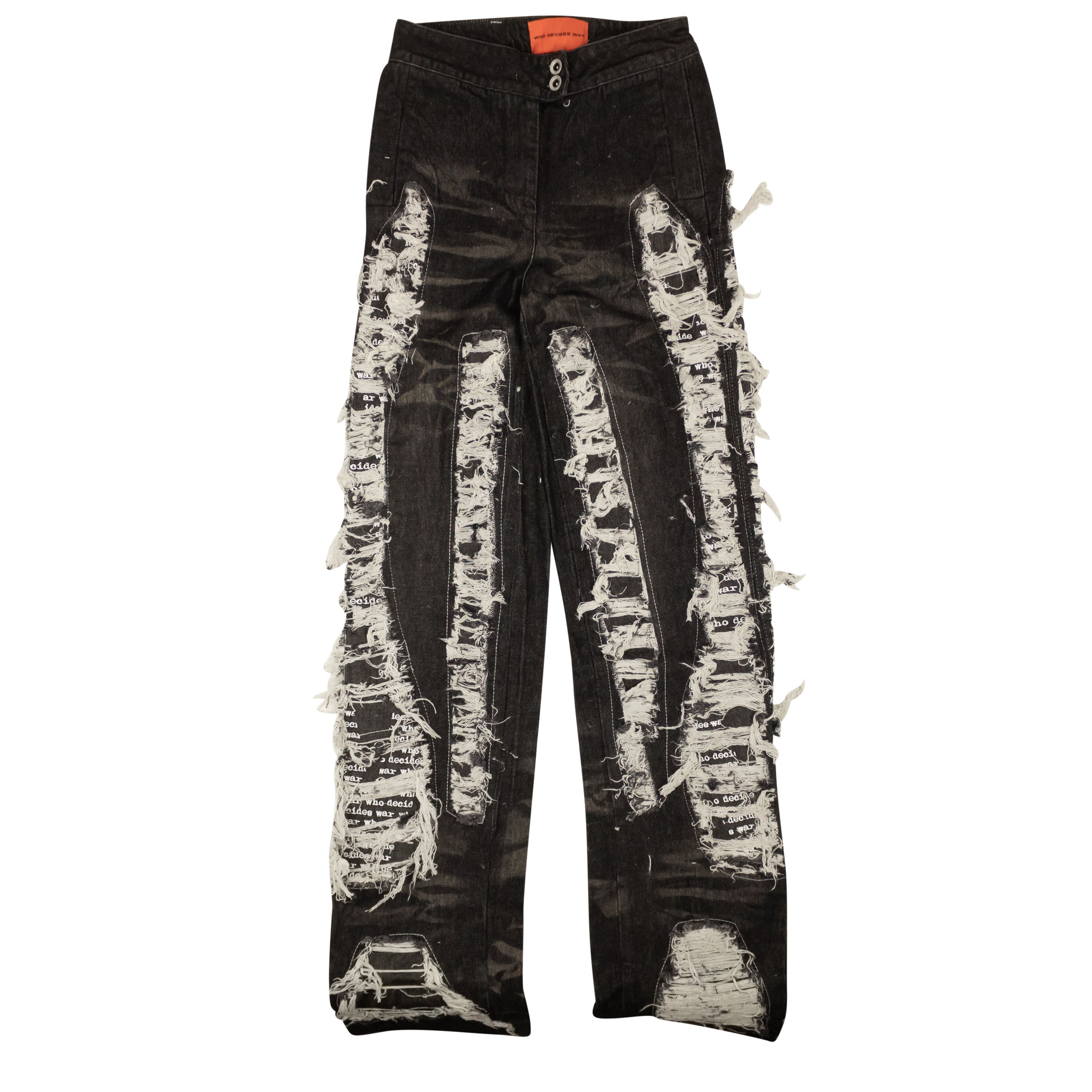 image of Who Decides War Black Cotton Paneled Distressed Denim Jeans Size 24, Women's