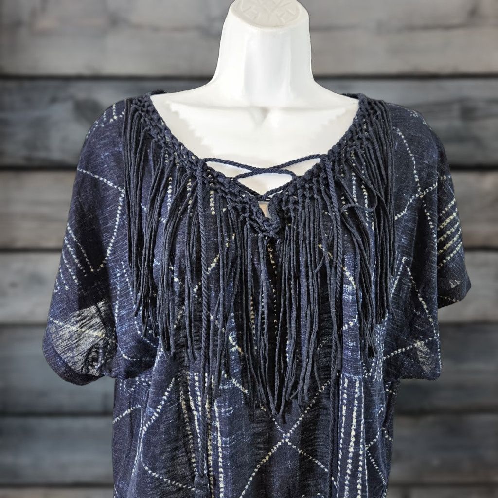 Vintage VINTAGE? Denim & Supply Ralph Lauren Women’s Top S Blue Fringe Cotton Blouse Shirts Women S Blue Fringe Cotton Size S / US 4 / IT 40 - 1 Thumbnail