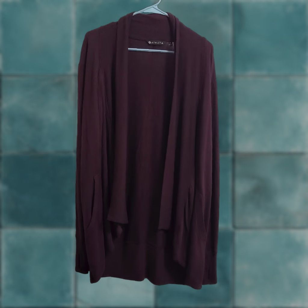 Athleta Athleta Cardigan Womens S Plum Open Front Waterfall Pockets Thumbholes Modal Cardigan Womens S Purple Athleisure Fall Winter Size S / US 4 / IT 40 - 1 Thumbnail