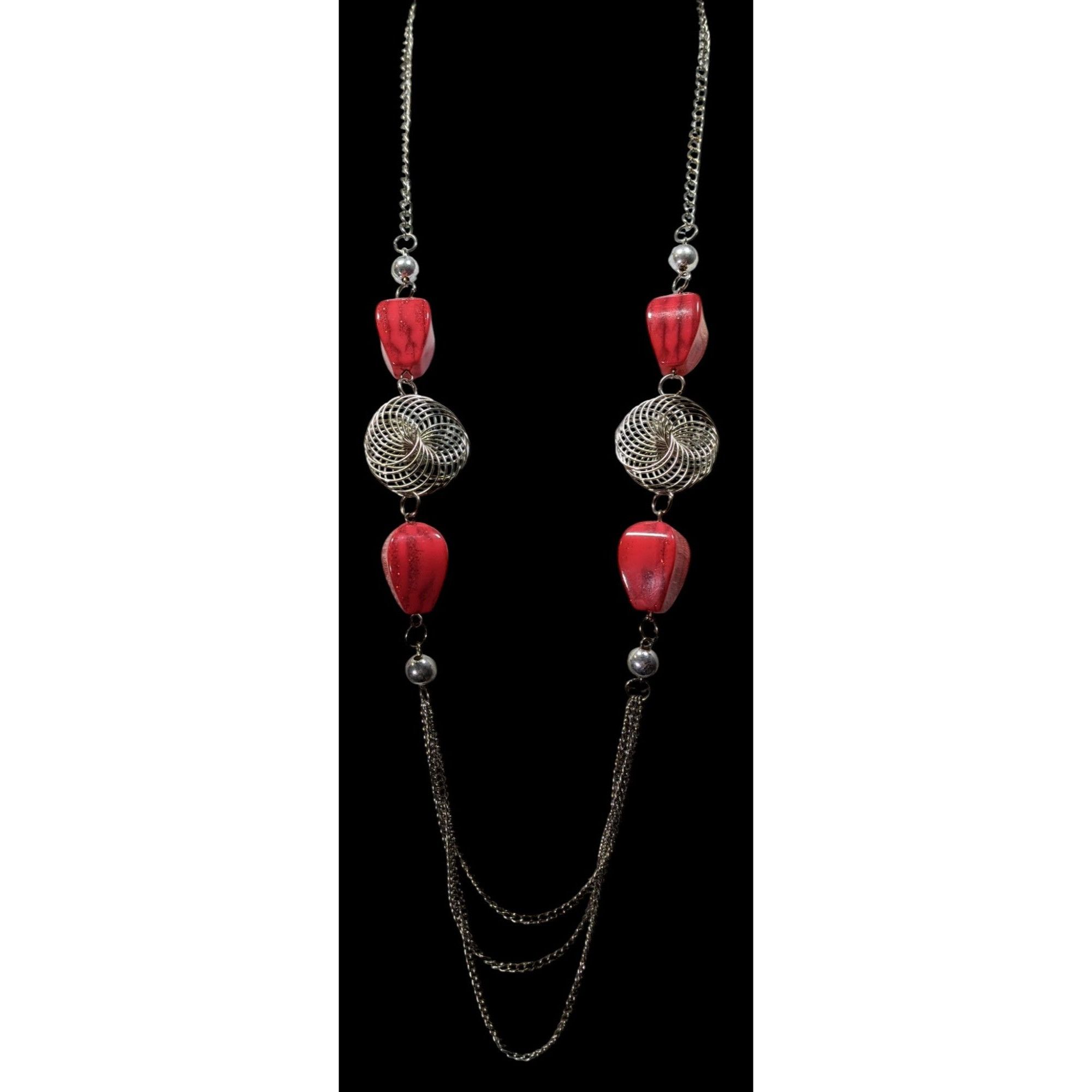 Other Funky Red Glitter Beaded Station Necklace With Silver Tone C Size ONE SIZE - 2 Thumbnail