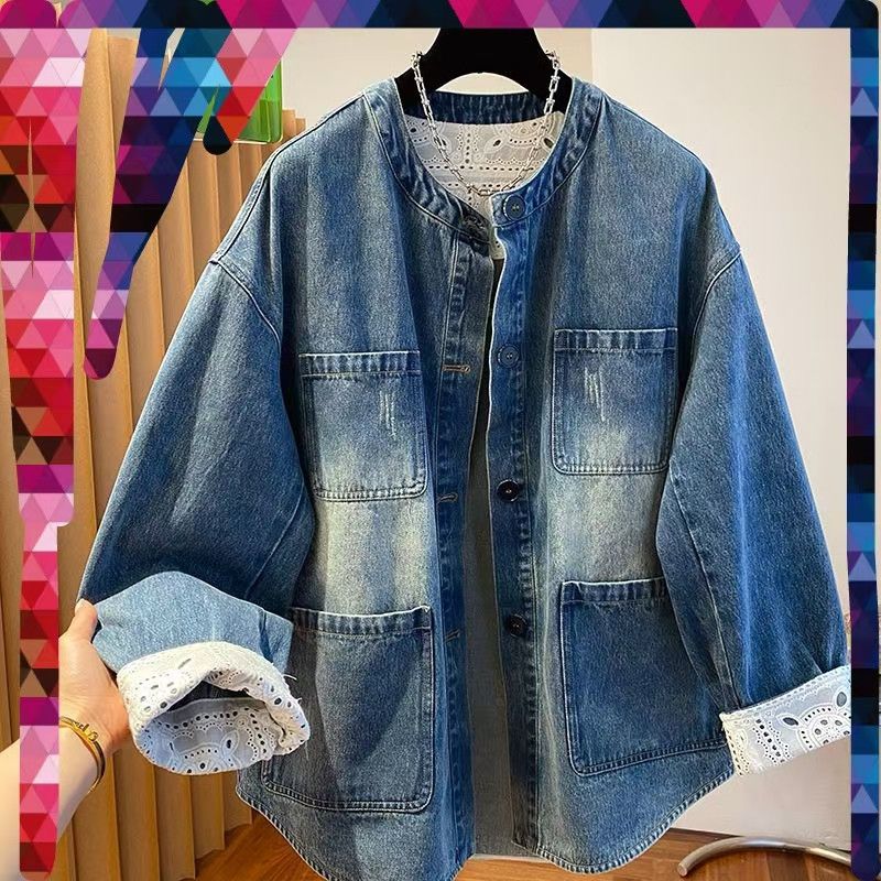 Vintage Oversized Denim Jacket with Lace Trim Size US M / EU 48-50 / 2 - 1 Thumbnail