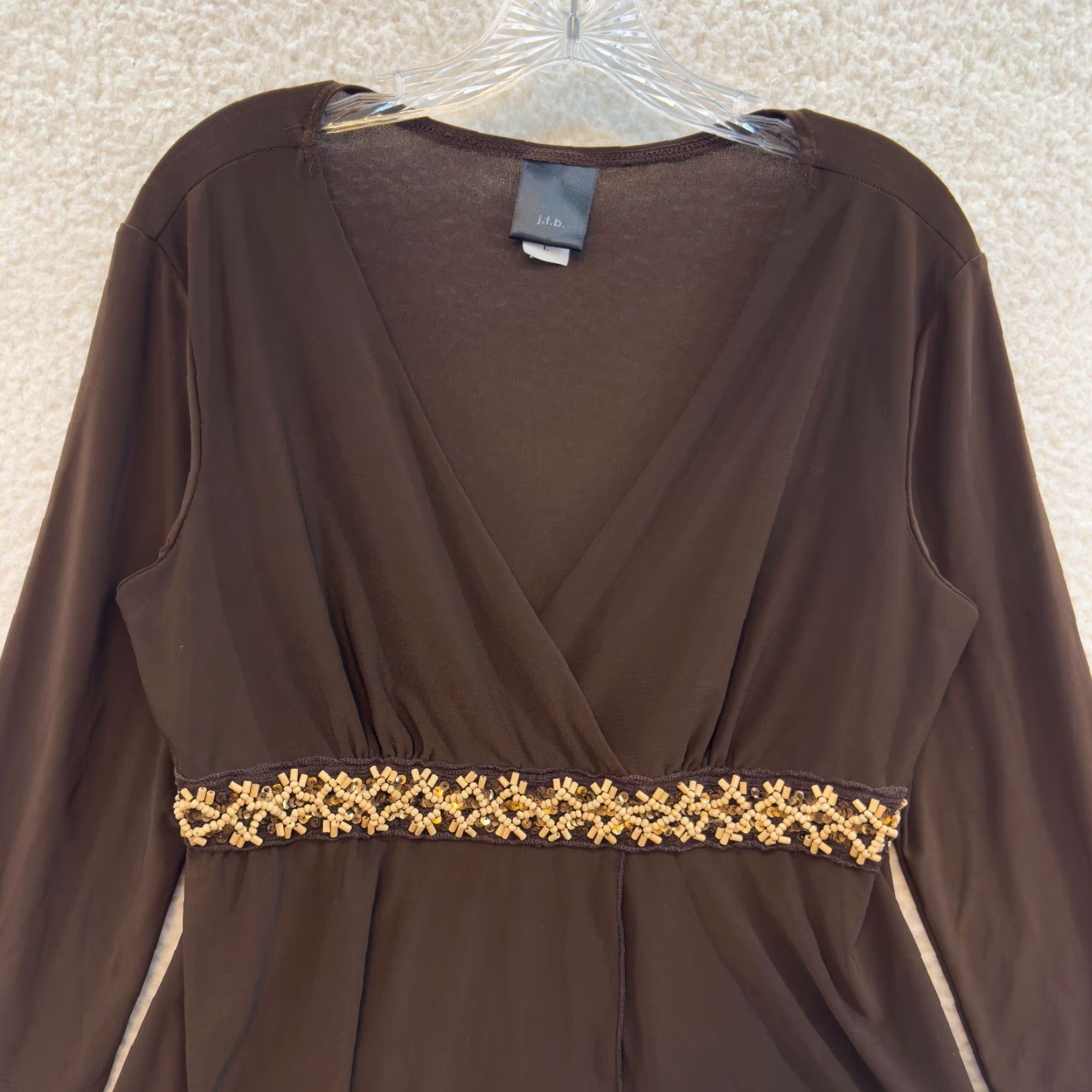 Vintage VINTAGE 90s Y2K Brown Jersey Top - XL Boho Slinky Asymmetrical Shirt Womens Size XL / US 12-14 / IT 48-50 - 3 Thumbnail