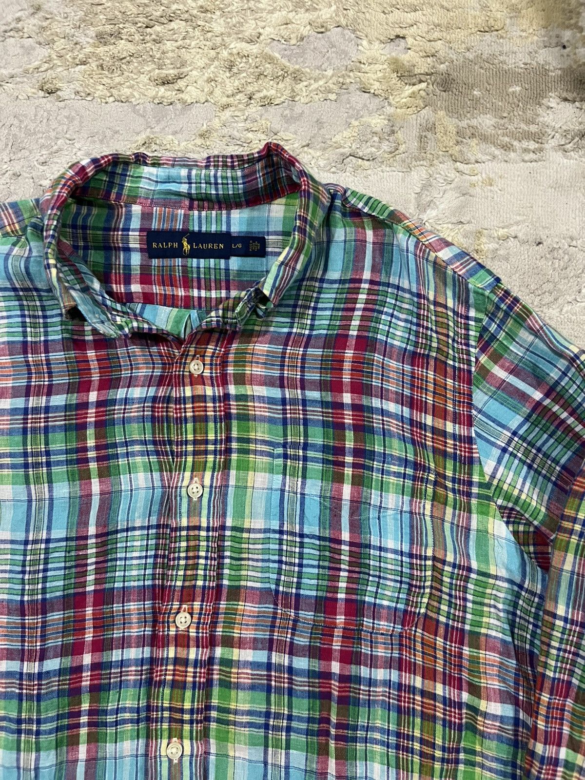 RRL Ralph Lauren Polo Ralph Lauren Madras Plaid Linen Long Sleeve Oxford Shir Size US L / EU 52-54 / 3 - 4 Thumbnail