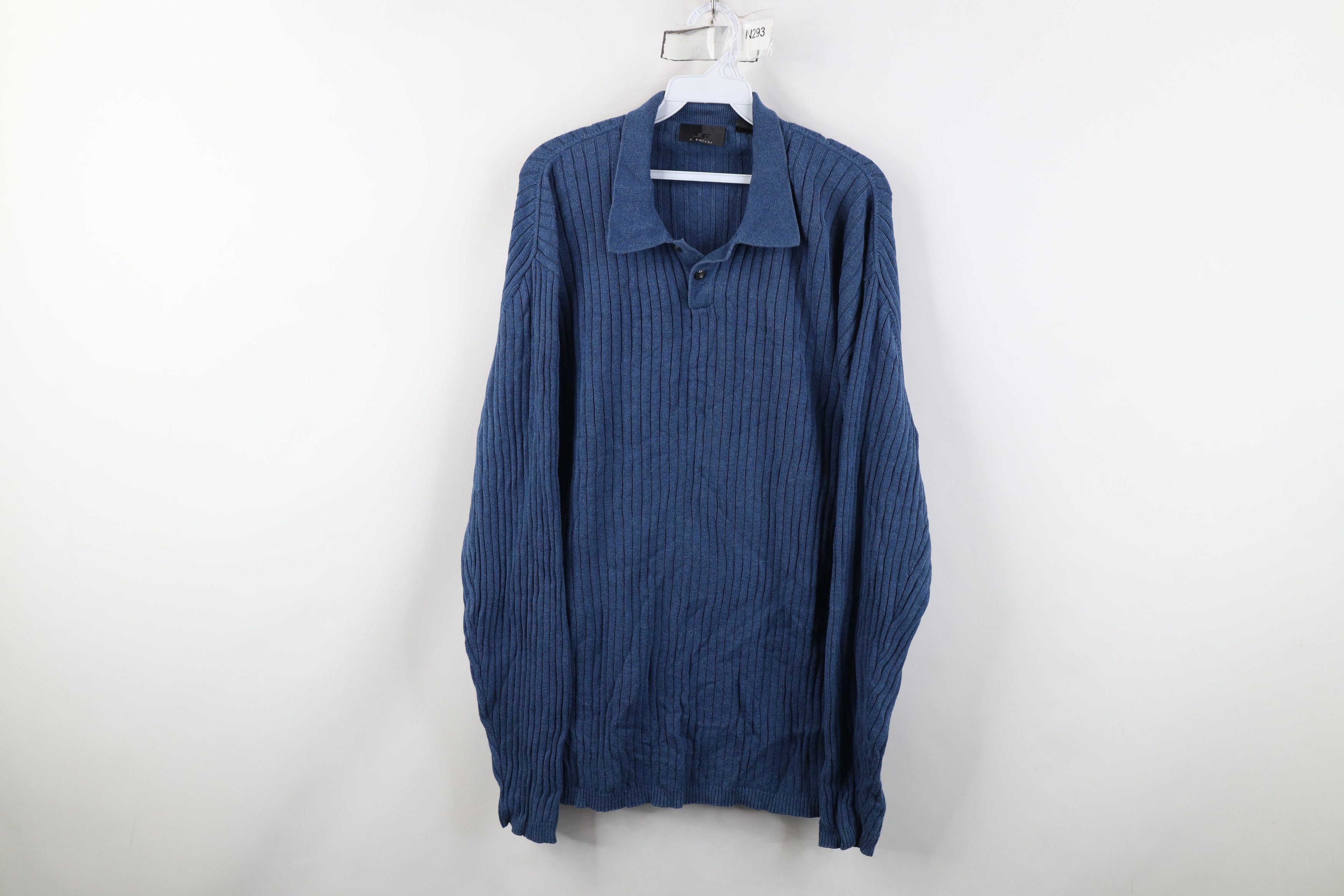 Vintage Vintage 90s Streetwear Ribbed Knit Collared Sweater Blue Size US XL / EU 56 / 4 - 1 Thumbnail