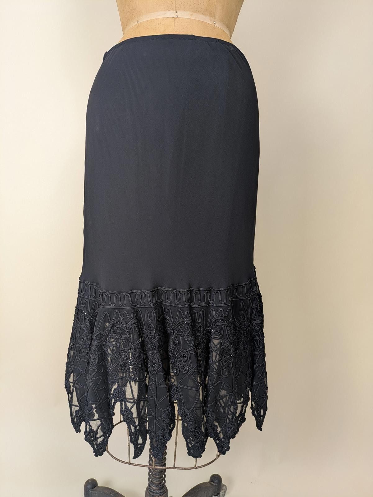 Other 1990's Sue Wong nocturne black silk goth fringe skirt Size 32" / US 10 / IT 46 - 1 Thumbnail