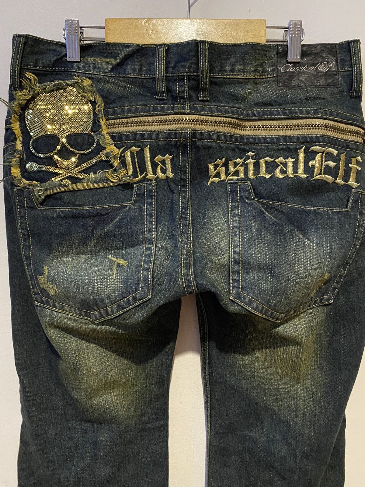 If Six Was Nine × Japanese Brand 🔥 CLASSICAL Elf Punk Skull Crossbones Denim Japan Style Size US 34 / EU 50 - 8 Thumbnail
