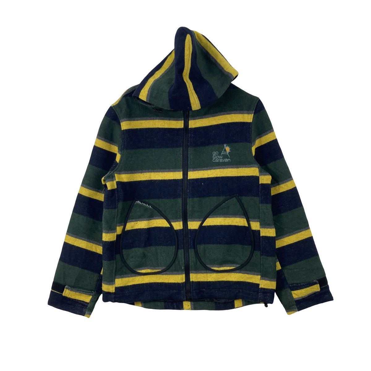 Vintage Vintage GO SLOW CARAWAN Border Stripe Hooded Jacket Fleece Size US L / EU 52-54 / 3 - 3 Thumbnail