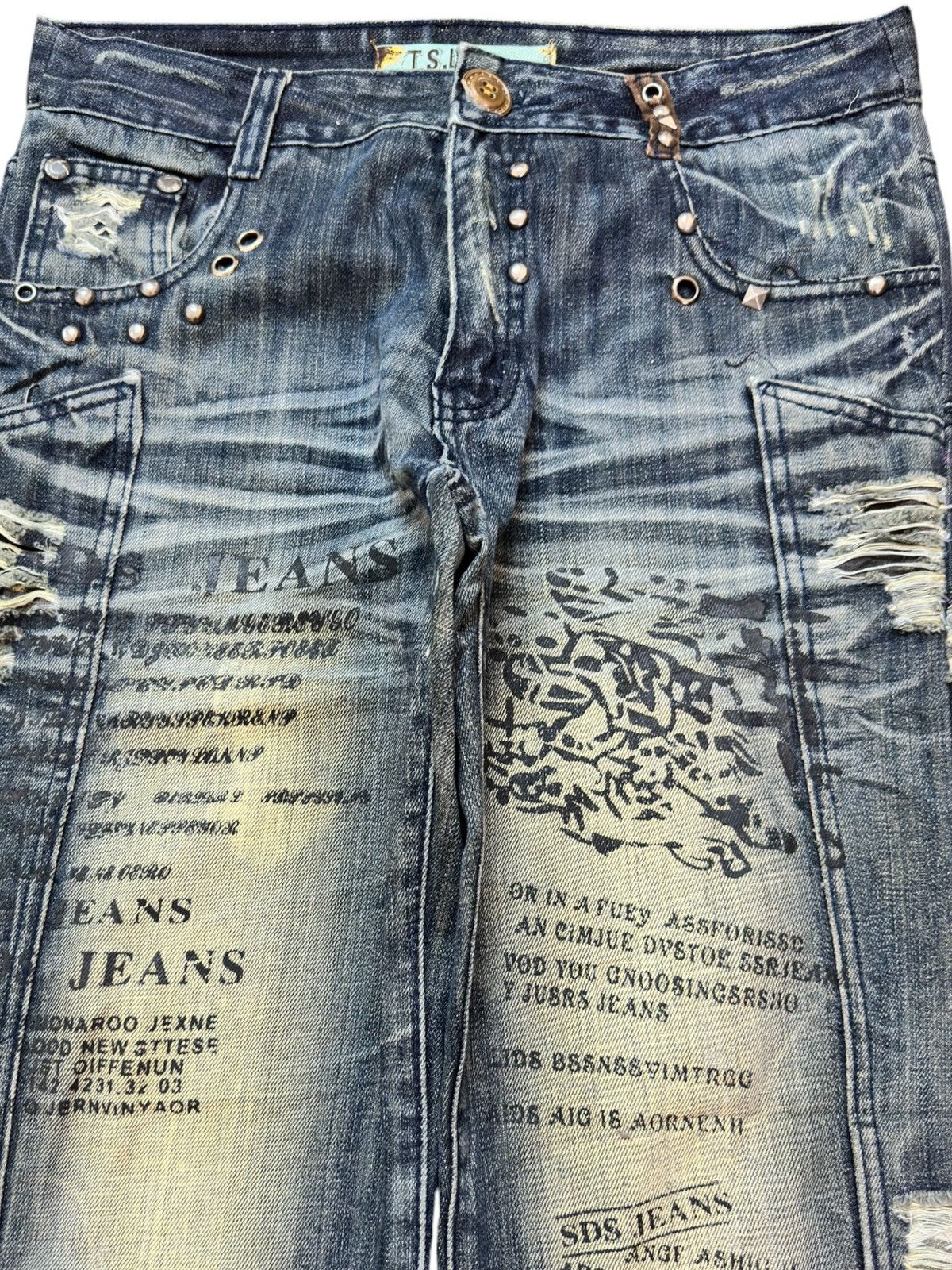 Tornado Mart Vintage T.S.L Jeans Campus Crew Baggy Embellished Poem Denim Size US 31 - 2 Thumbnail