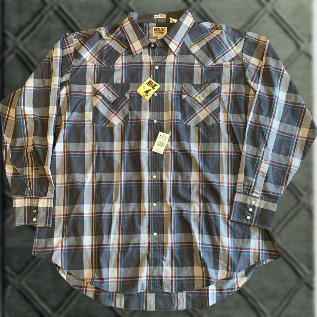 Vintage NWT Ely Cattleman Shirt 3XL Tall Man plaid Western Pearl Snap L/S NEW pocket 373 Size US XXL / EU 58 / 5 - 1 Thumbnail