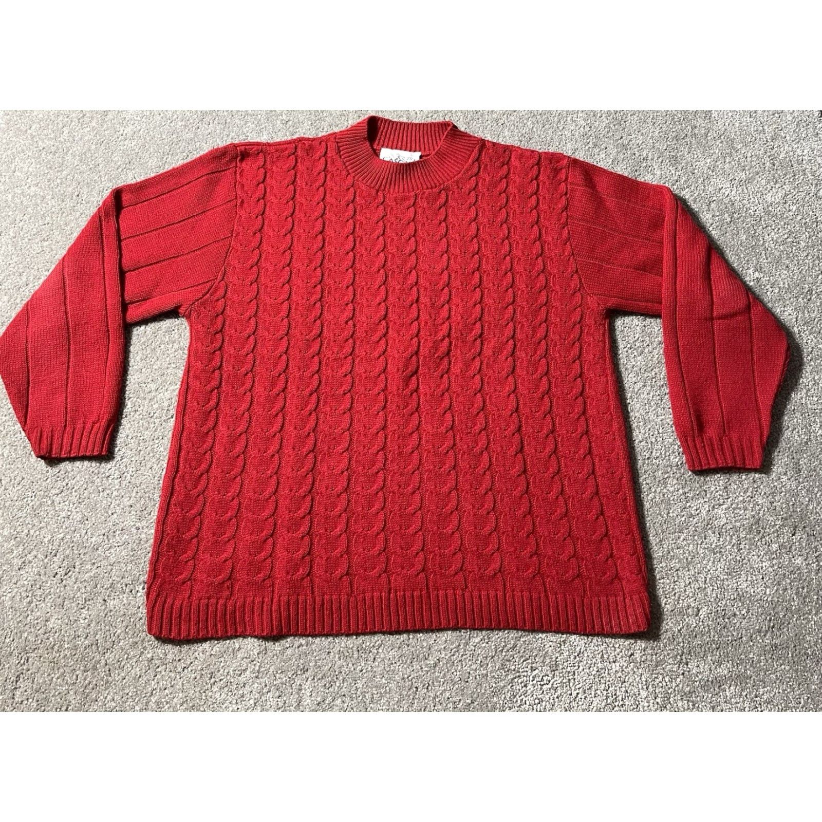 Vintage VINTAGE Holiday Cable Knit Sweater Womens Large Red Christmas Fall Classic Pullover Mock-Neck Long Sleeve Size L / US 10 / IT 46 - 2 Thumbnail