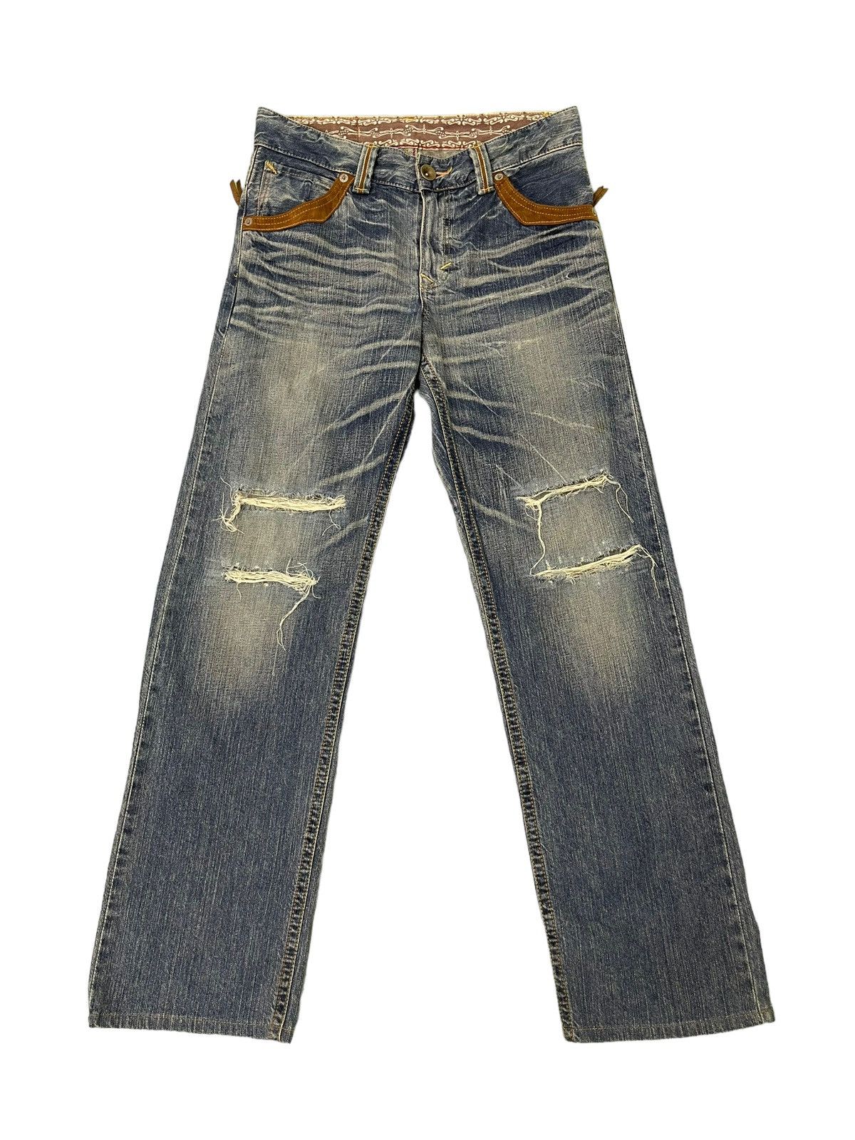 Le Grande Bleu (L.G.B.) Distress Jeans Edwin Japan Faded Regular Fit 7🟦6 Size US 33 - 1 Thumbnail