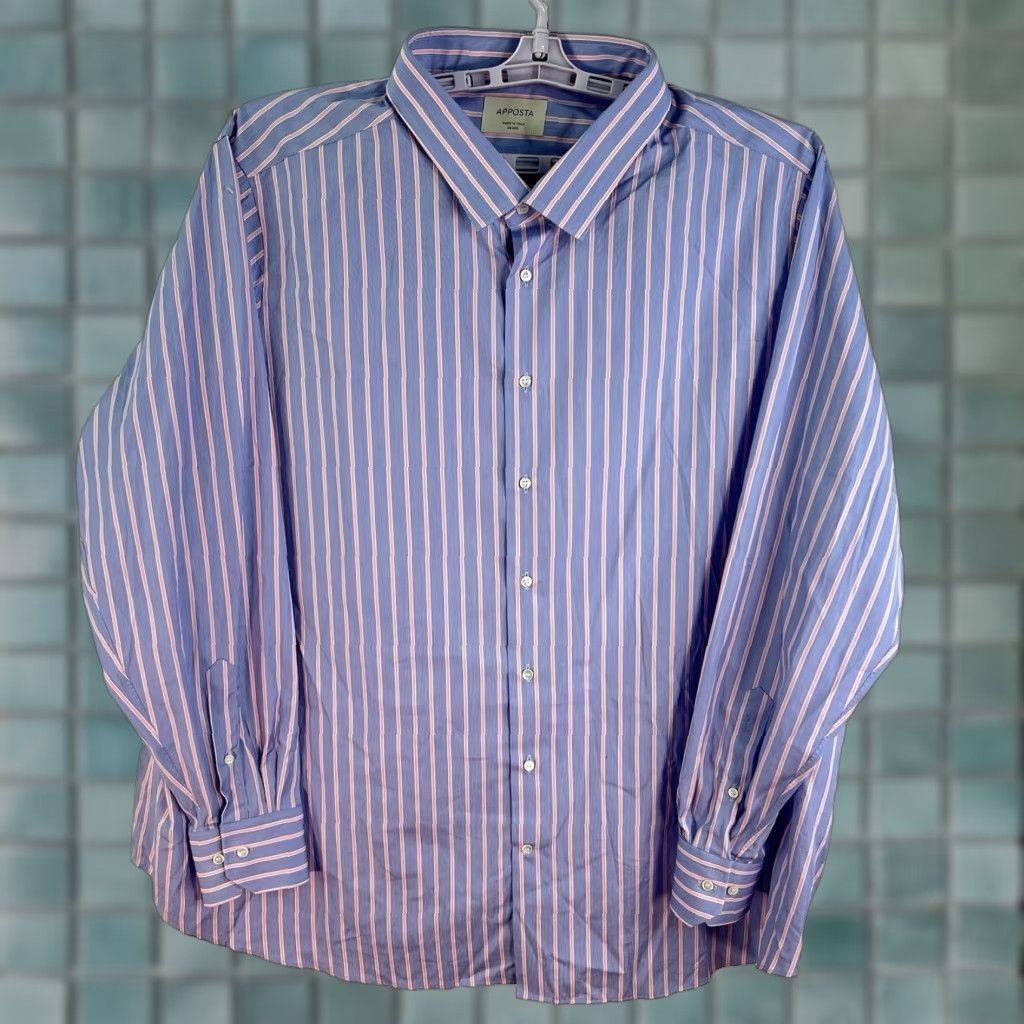 Vintage VINTAGE Apposta Men's Button-Up Shirt Casual Long Sleeve Cotton 4XL Blue Pink Striped Made in Italy Size US XXL / EU 58 / 5 - 1 Thumbnail