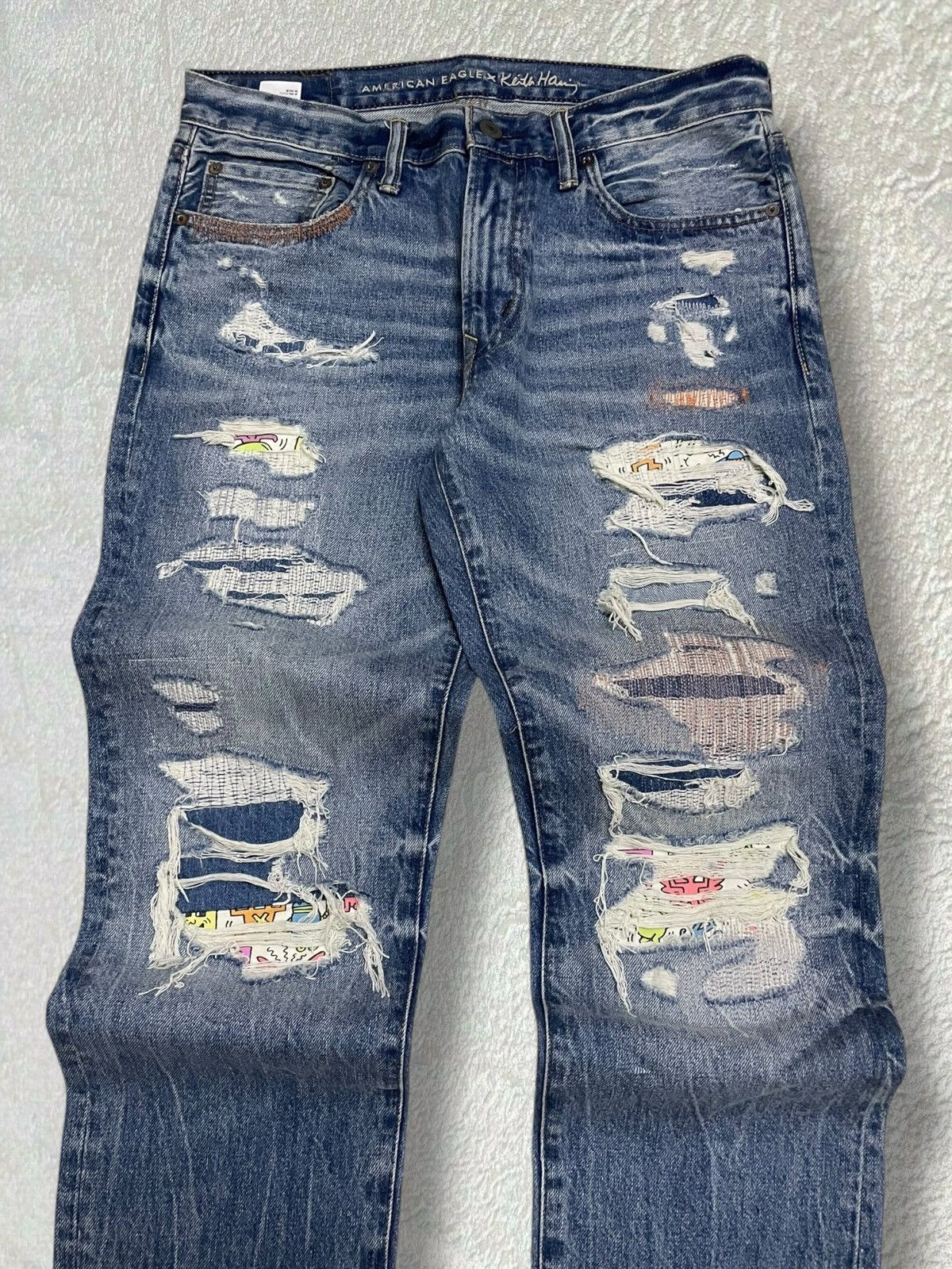 American Eagle Outfitters × Keith Haring × Vintage Designer American Eagle X Keith Hearing Patchwork Boro Denim Size US 32 / EU 48 - 7 Thumbnail