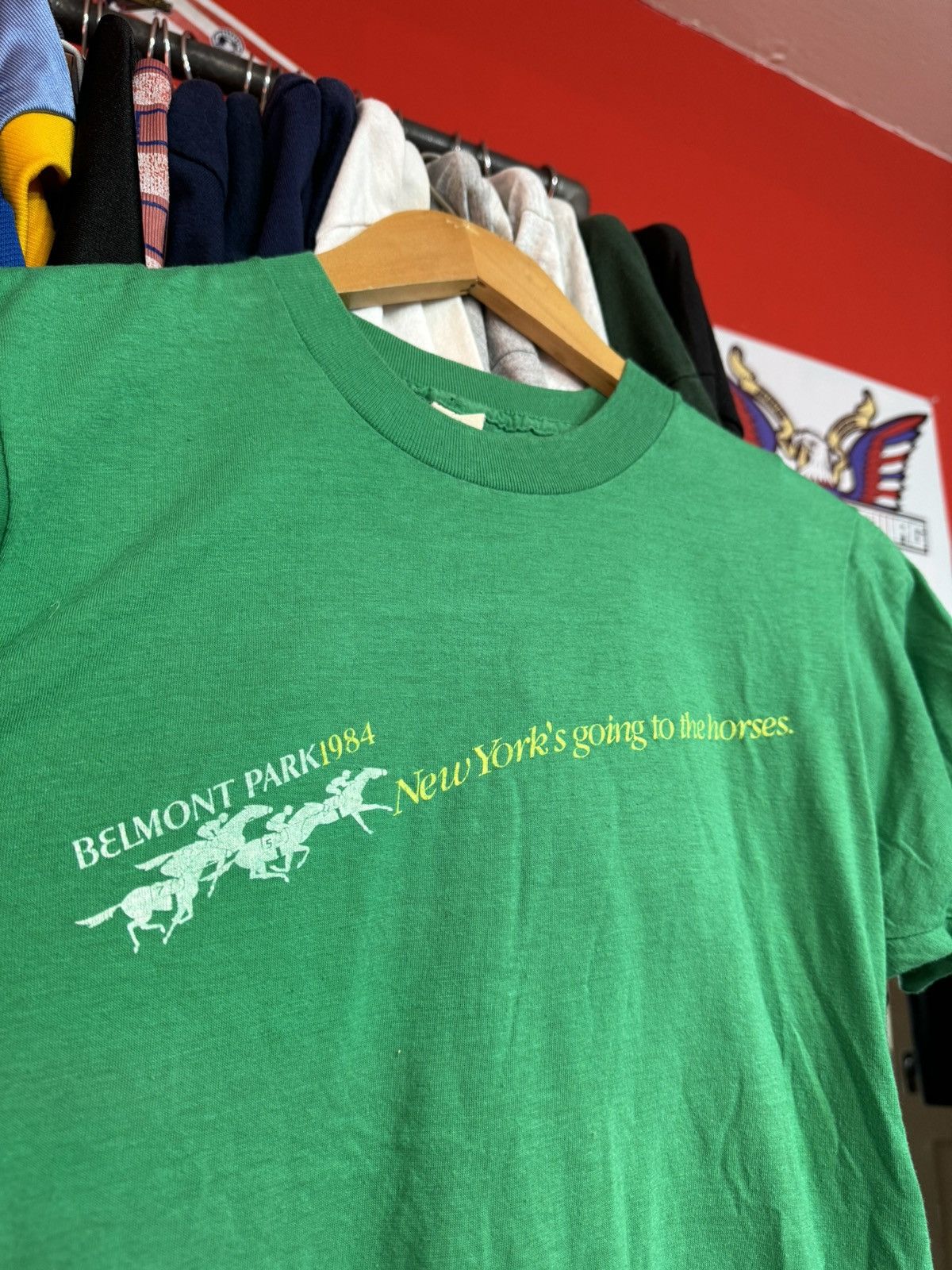 Band Tees × Vintage 1984 Belmont Park Horse New York Vintage 80’s T-Shirt Size US M / EU 48-50 / 2 - 3 Thumbnail