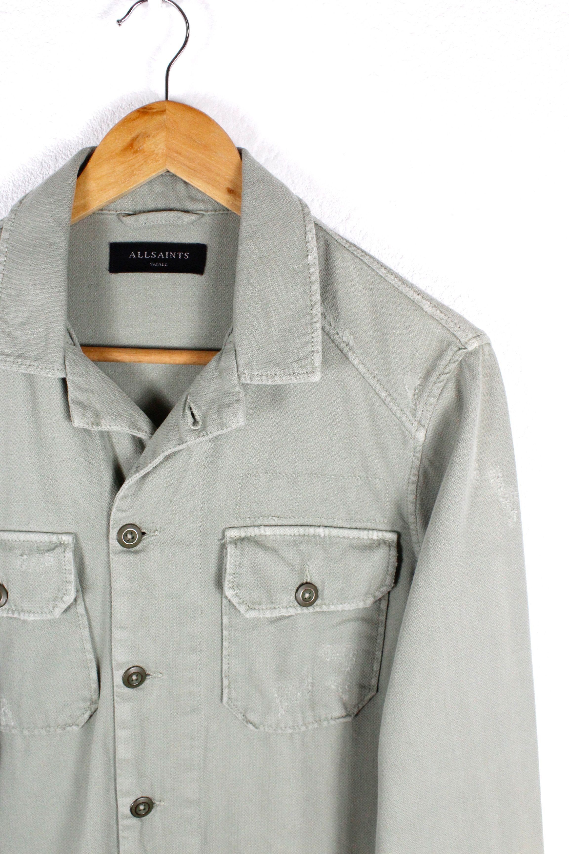 Allsaints Allsaints Jackson Green Distressed Herringbone Knit Shirt Size US S / EU 44-46 / 1 - 2 Thumbnail