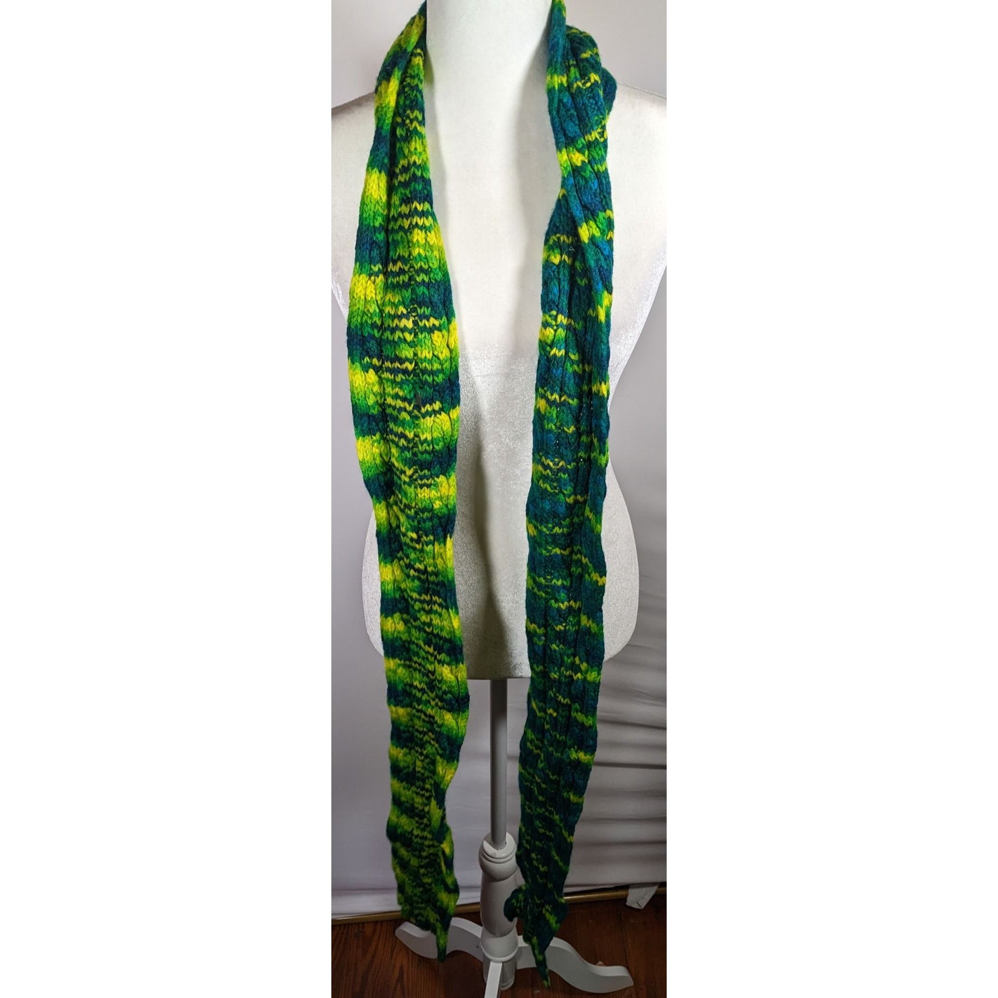Handmade Handmade Cybergoth Dragon Blue Yellow And Neon Green Scarf Size ONE SIZE - 5 Thumbnail