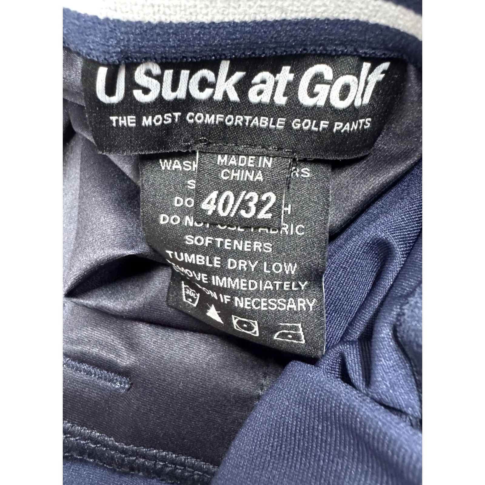 Vintage U Suck At Golf USAG Pants Mens 40x32 Navy Athletic Chino Modern Flat Front Elastic Waist Slash Pocket Size US 40 / EU 56 - 3 Thumbnail