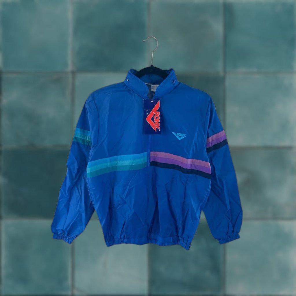 PONY VINTAGE PONY Windbreaker Jacket Womens M 80s Blue 1/2 Zip NWT Embroidered Logo Holiday? Size M / US 6-8 / IT 42-44 - 1 Thumbnail