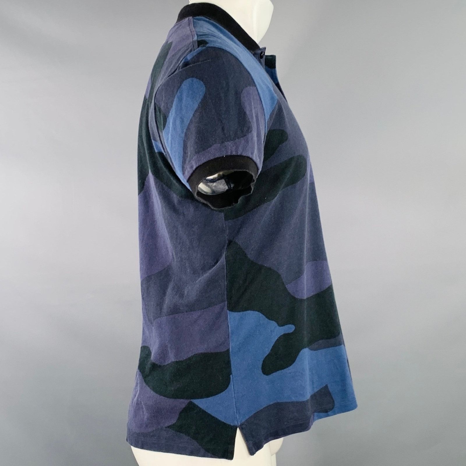 Valentino VALENTINO Size M Black Blue Camouflage Cotton Buttoned Polo Size US M / EU 48-50 / 2 - 2 Thumbnail