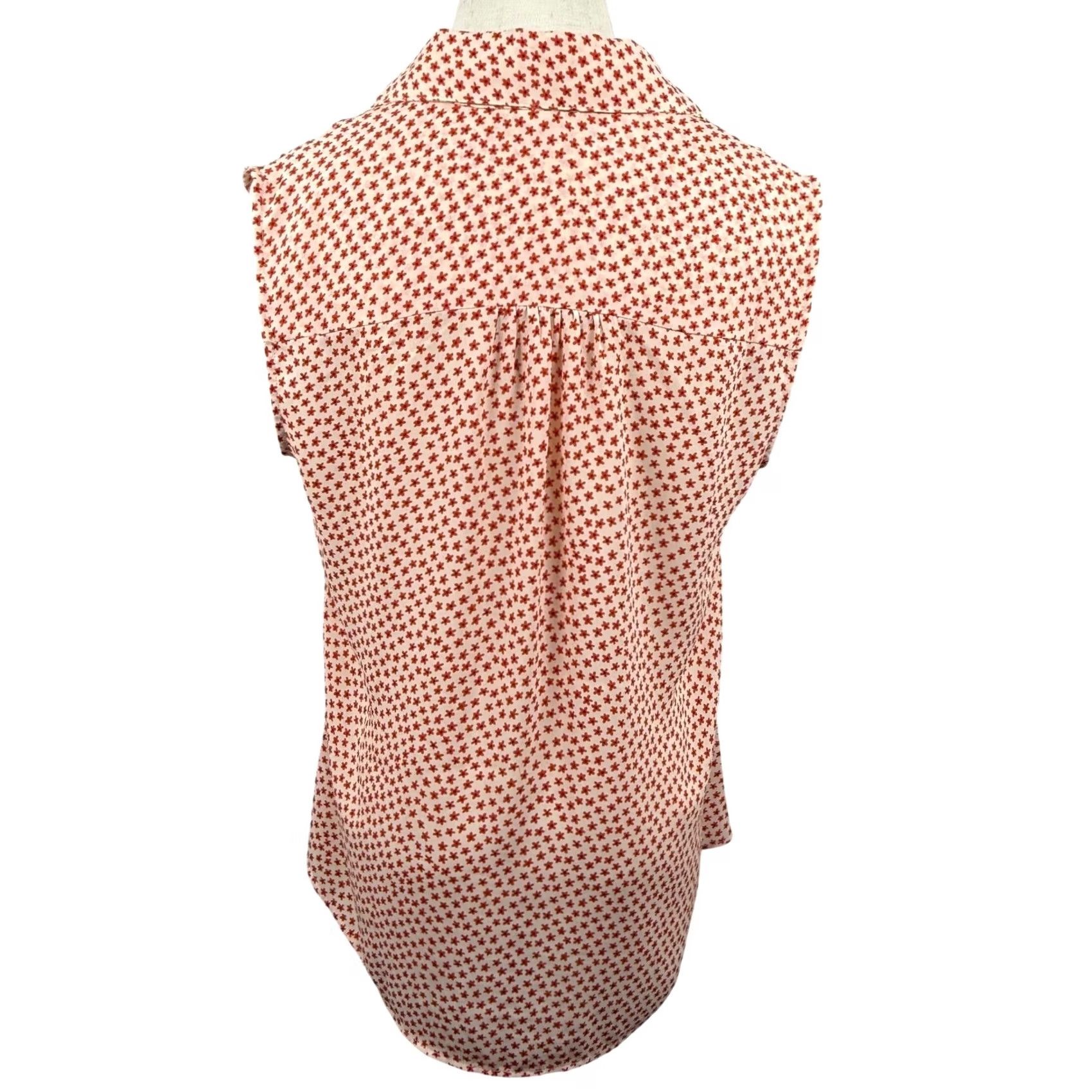 Vintage Cabi Blouse Sleeveless Floral Star Cream Red Button Front Office Summer Size S / US 4 / IT 40 - 5 Thumbnail