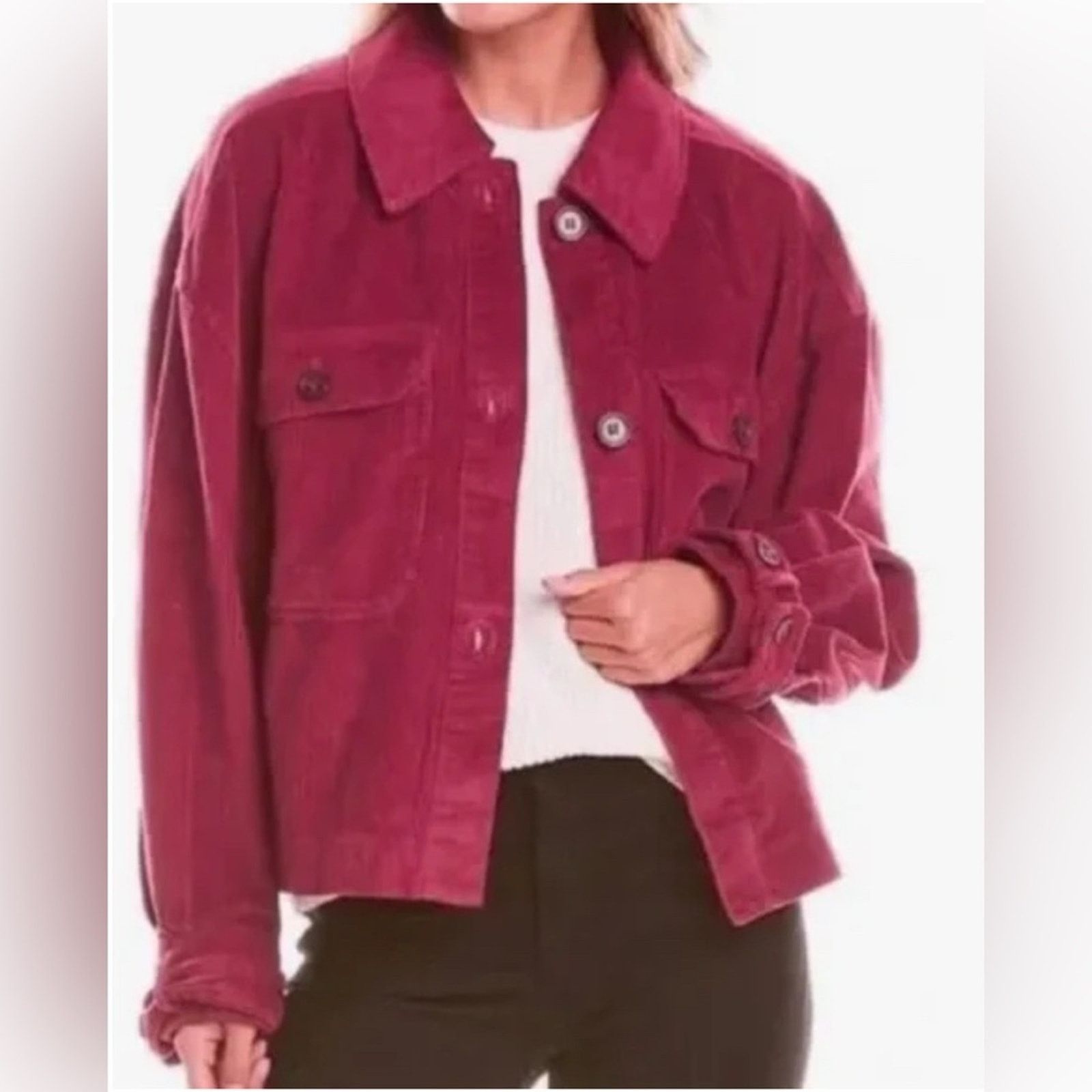 Anthropologie Avec Les Filles Raspberry Corduroy Cropped Jacket Size XL / US 12-14 / IT 48-50 - 2 Thumbnail