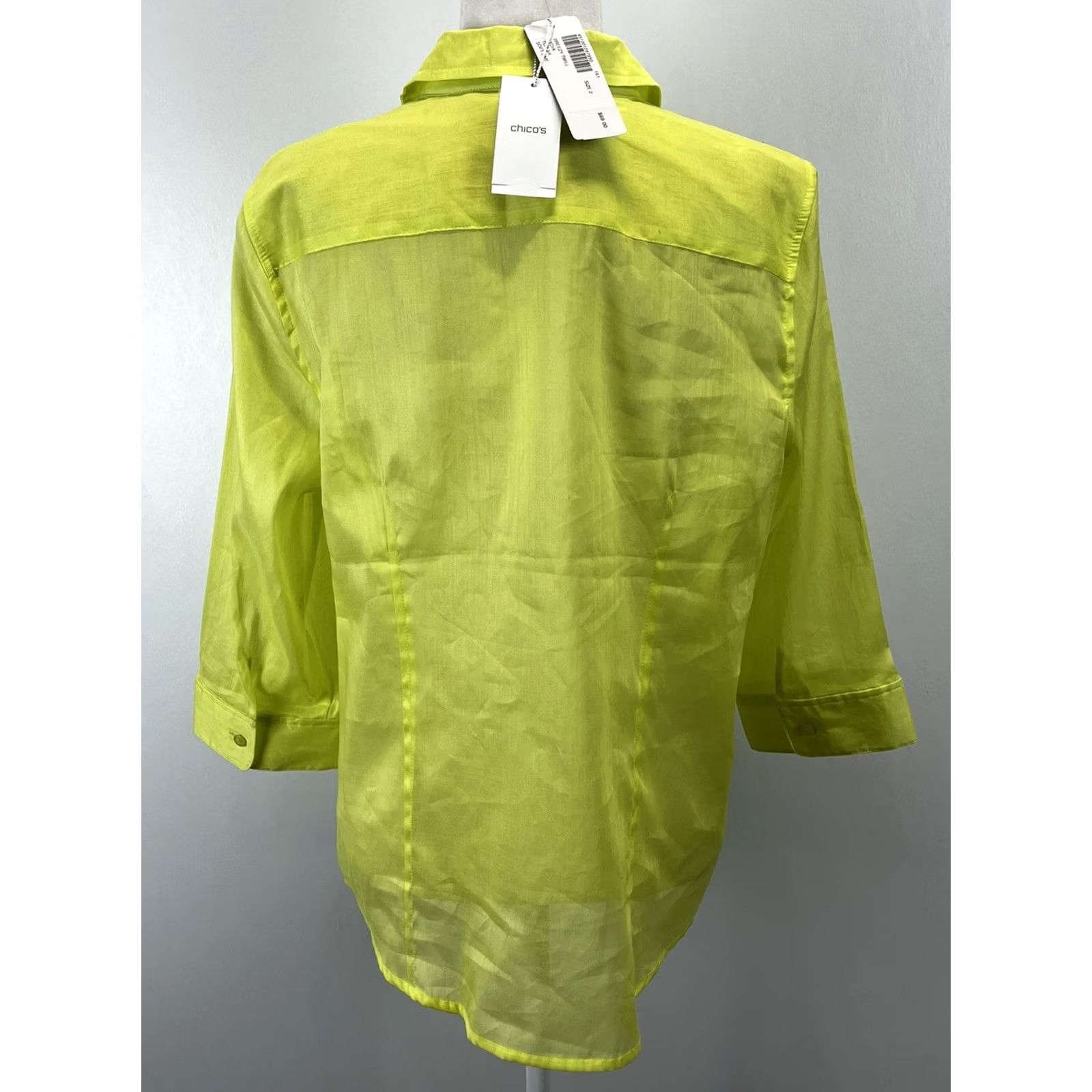 Vintage Chicos Breezy Twill Button Up Shirt Womens 2 Green 3/4 Sleeves Coastal NEW! Size XS / US 0-2 / IT 36-38 - 3 Thumbnail