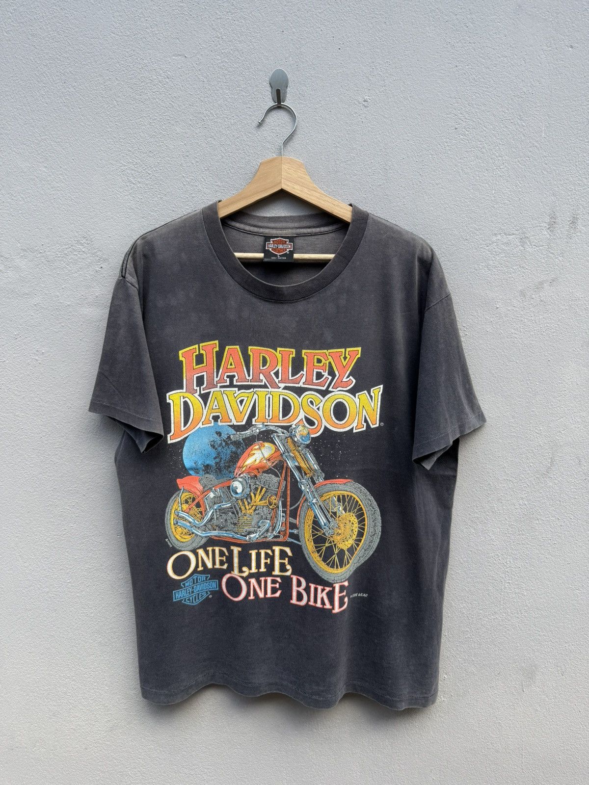 Harley Davidson Vintage 90s Sunfaded HARLEY DAVIDSON Chopper Tee Size US L / EU 52-54 / 3 - 1 Thumbnail