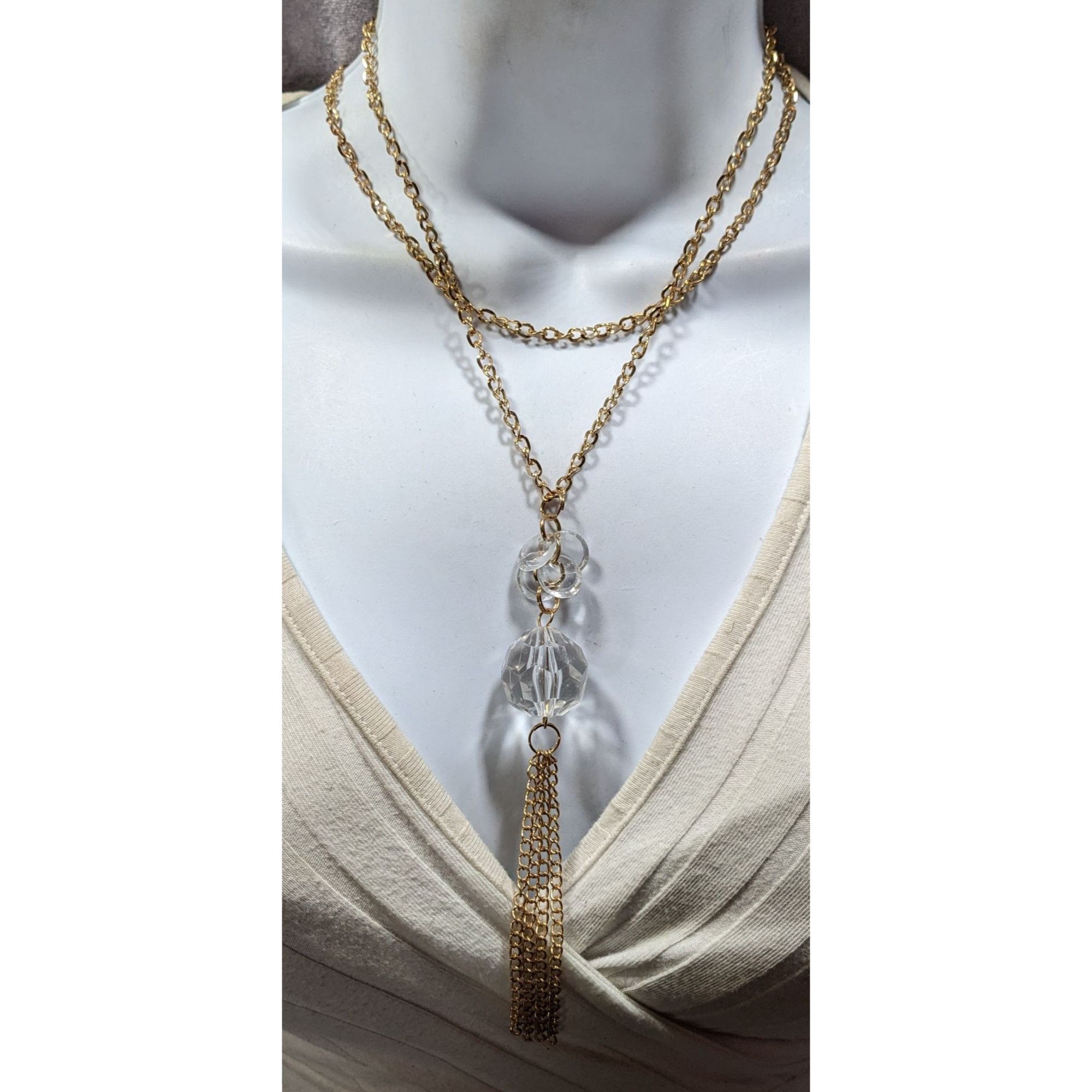 Other Elegant Cleat Gemmed Gold Tone Layered Tassel Necklace Size ONE SIZE - 2 Thumbnail
