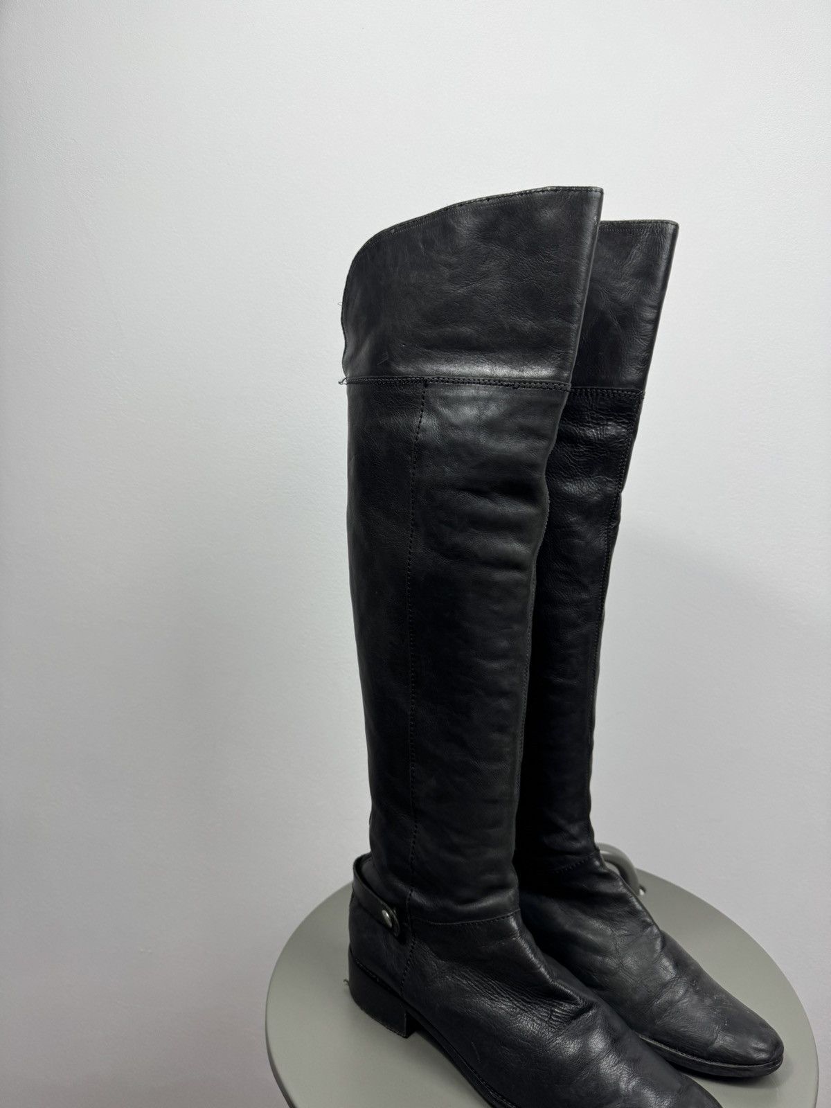 Other Vintage Black Leather High Riding Boots Tall Zip Women’s 40 Size US 9 / IT 39 - 2 Thumbnail