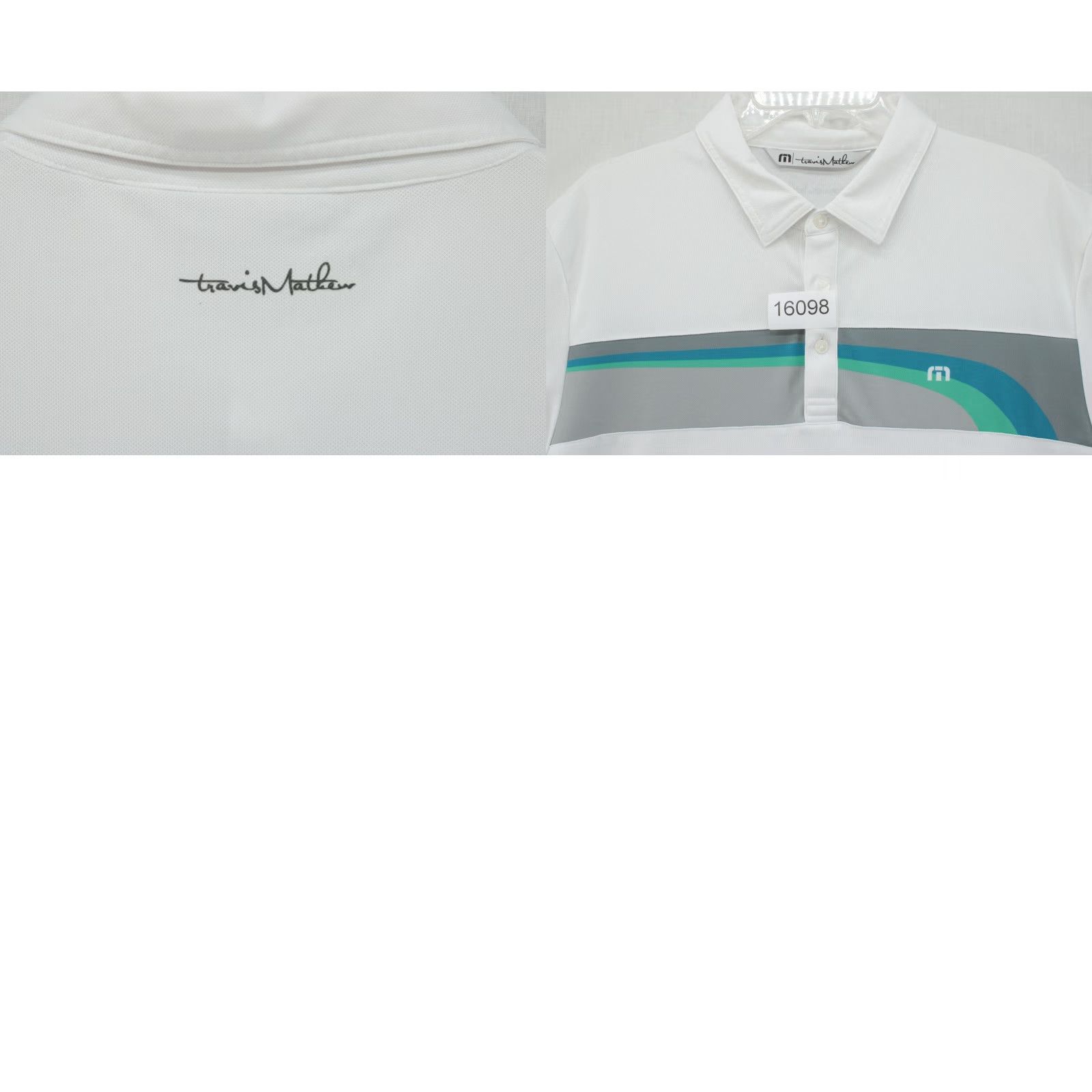 TravisMathew Travis Mathew Polo Shirt Men’s Large White Striped Golf Casual Short Sleeve Size US L / EU 52-54 / 3 - 8 Thumbnail