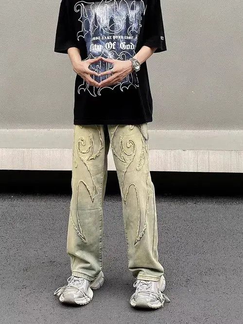 Other Retro yellow mud straight wide leg draped design jeans Size US 30 / EU 46 - 4 Thumbnail