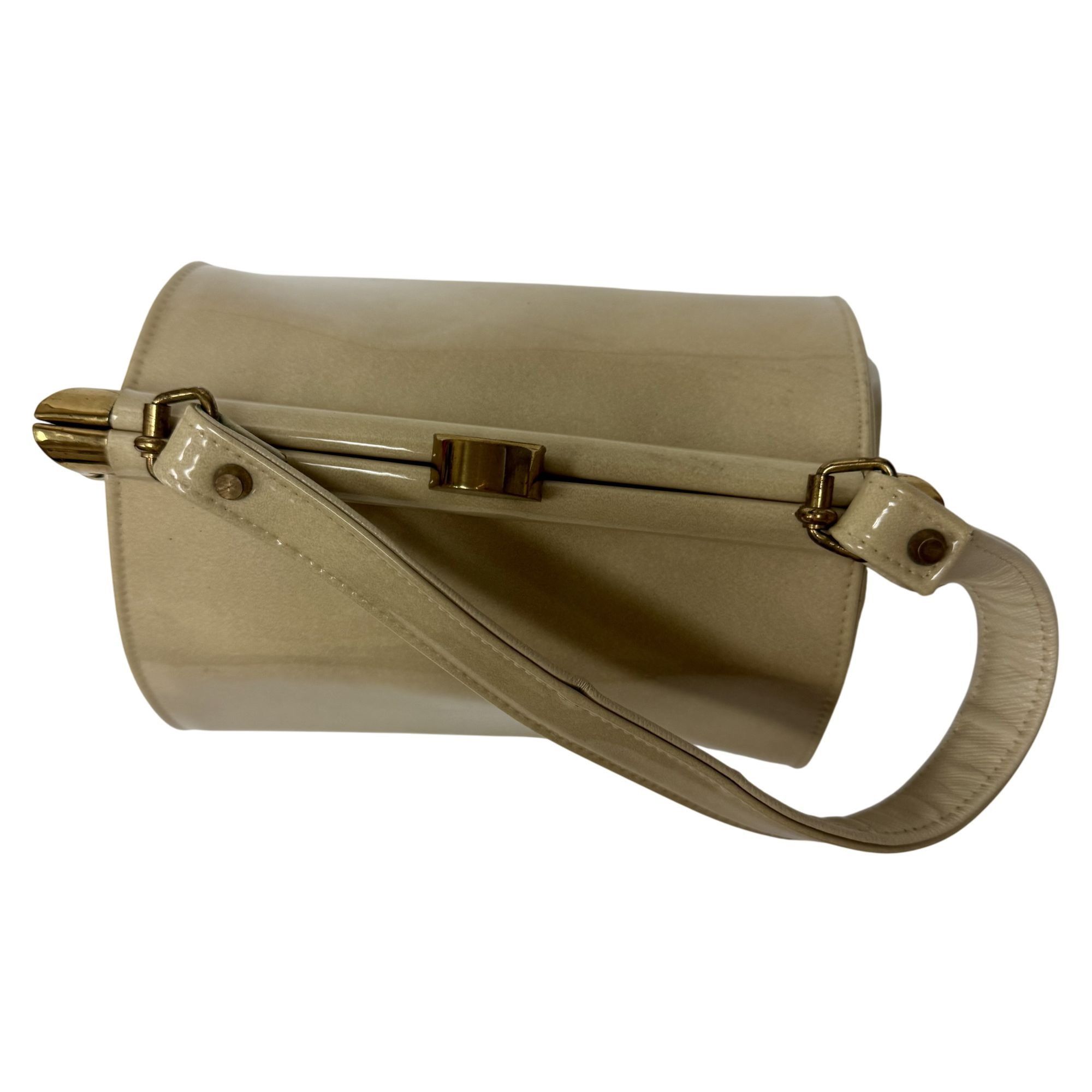 Other Vtg J Miller Tan Beige PATENT Leather Hand Bag Evening Purse Size ONE SIZE - 9 Thumbnail
