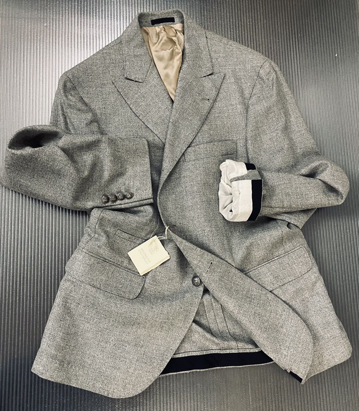 Brunello Cucinelli Brunello Cucinelli 🇮🇹 grey wool/cashmere logo blazer 52 NEW Size 42R - 6 Thumbnail