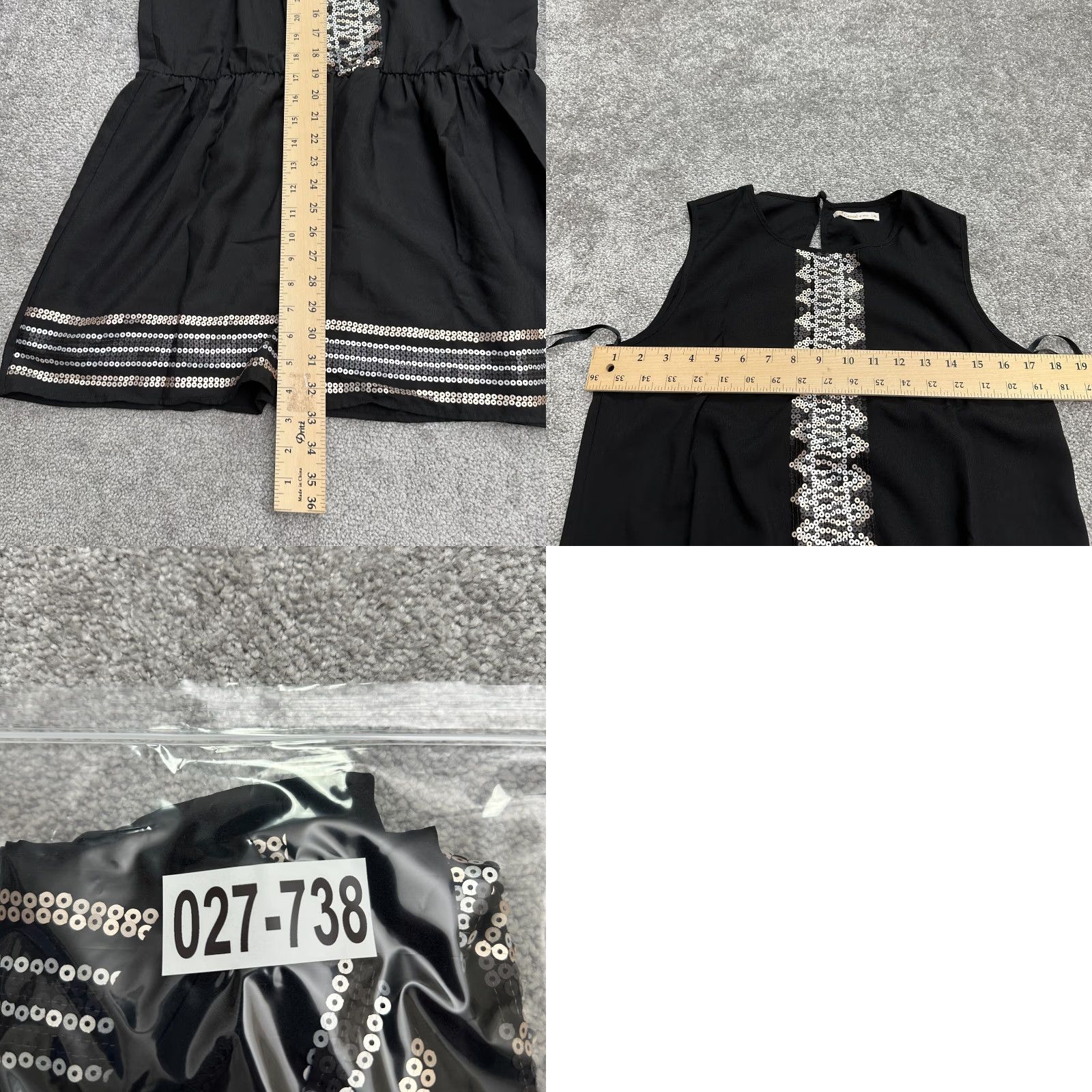 Vintage Gemo Dress Womens 36 Black Knee Length Sleeveless A-Line Sequins Work Casual Size XS / US 0-2 / IT 36-38 - 8 Thumbnail