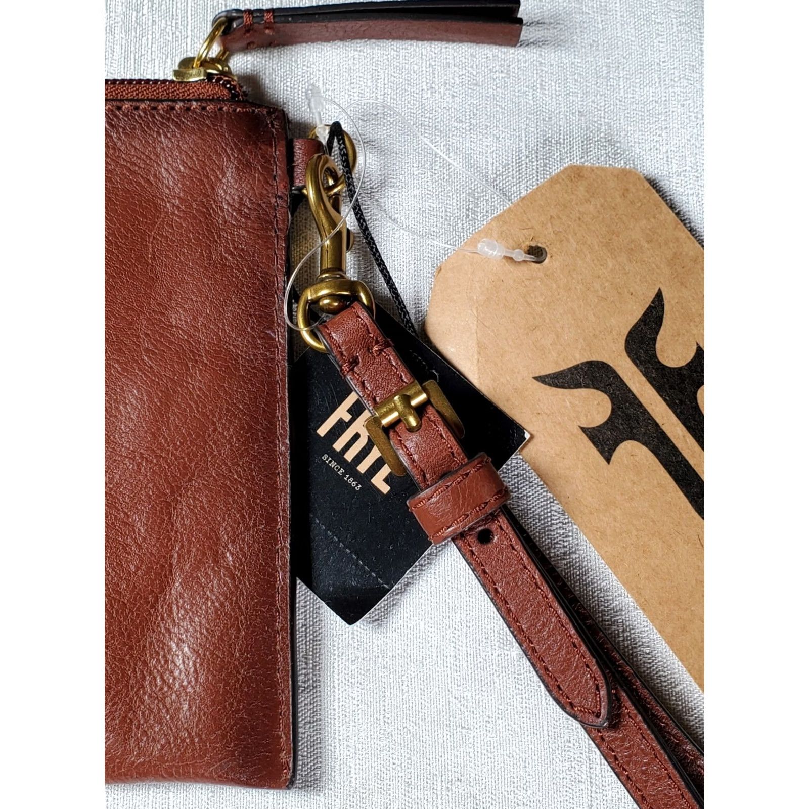 Frye VINTAGE FRYE Wristlet Wallet Smooth Leather Cognac Brown DB0625 Full Zip New Wristlet Clutch Womens Small Bag 9in 5.75in 0.25in Size ONE SIZE - 5 Thumbnail