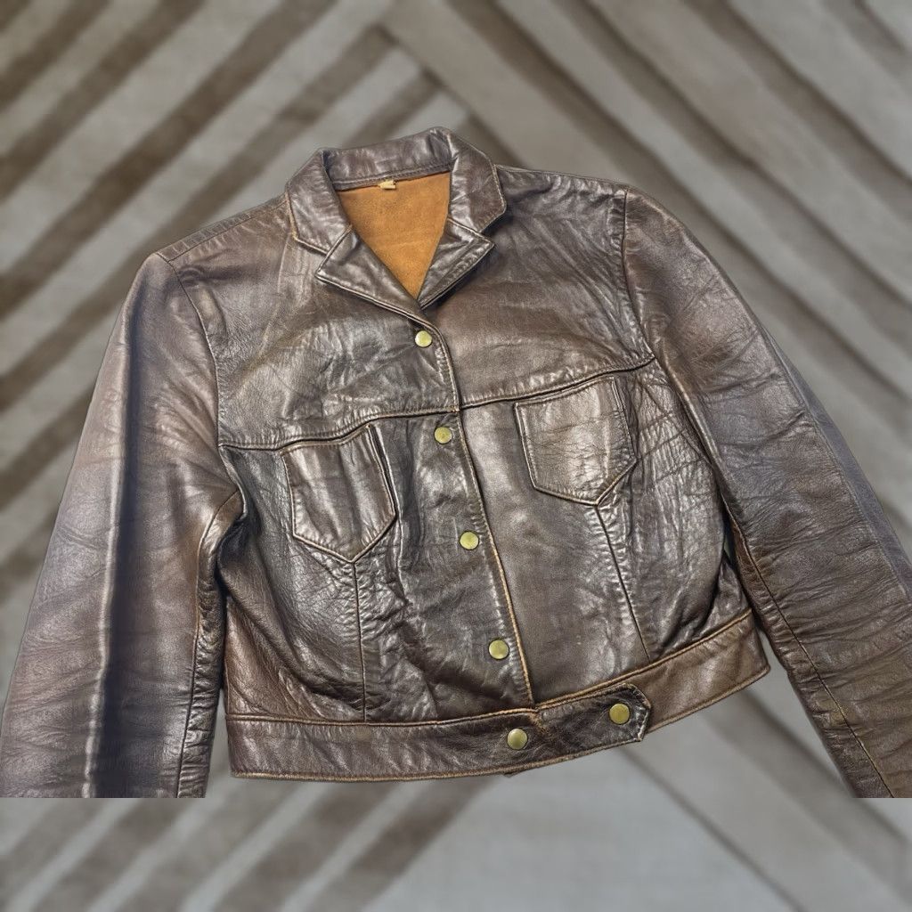 Vintage VINTAGE Leather Jacket Brown Women's Cropped Moto Style Size S 36 Brown Motorcycle Jacket Womens Size S / US 4 / IT 40 - 1 Thumbnail