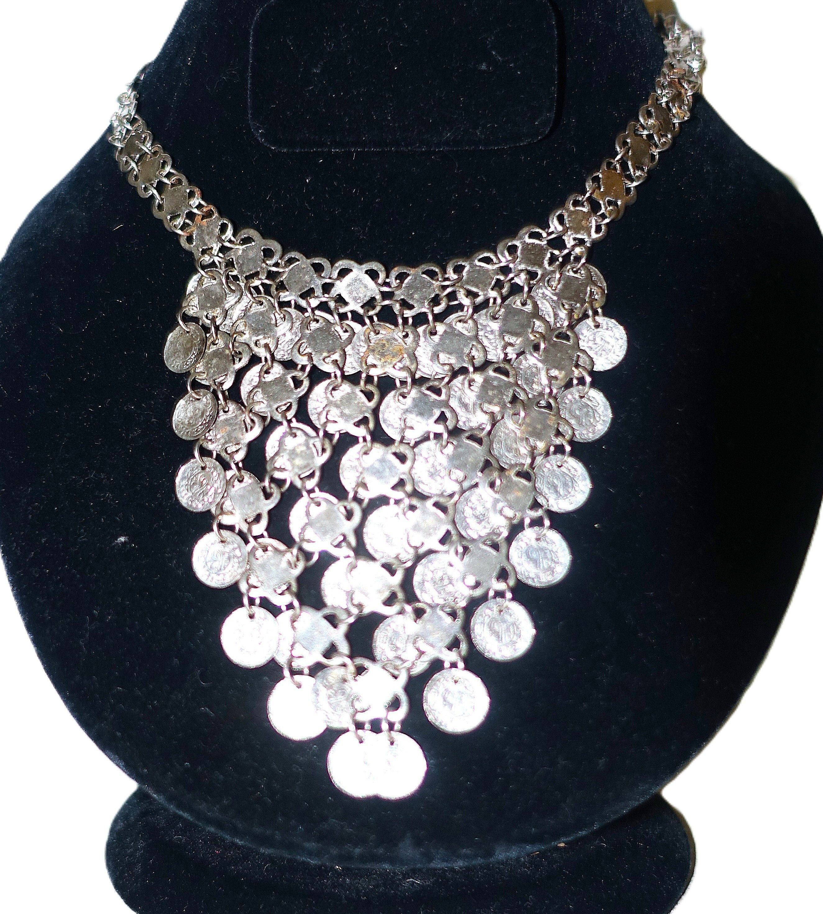 Vintage Silver Tone Boho Chain Dangle Choker Necklace Size ONE SIZE - 4 Thumbnail