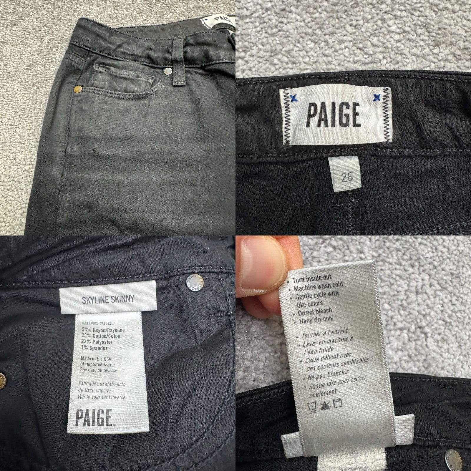 Paige Paige Skyline Skinny Denim Jeans Womens 26 Black Mid Rise Stretch Size 26" / US 2 / IT 38 - 8 Thumbnail